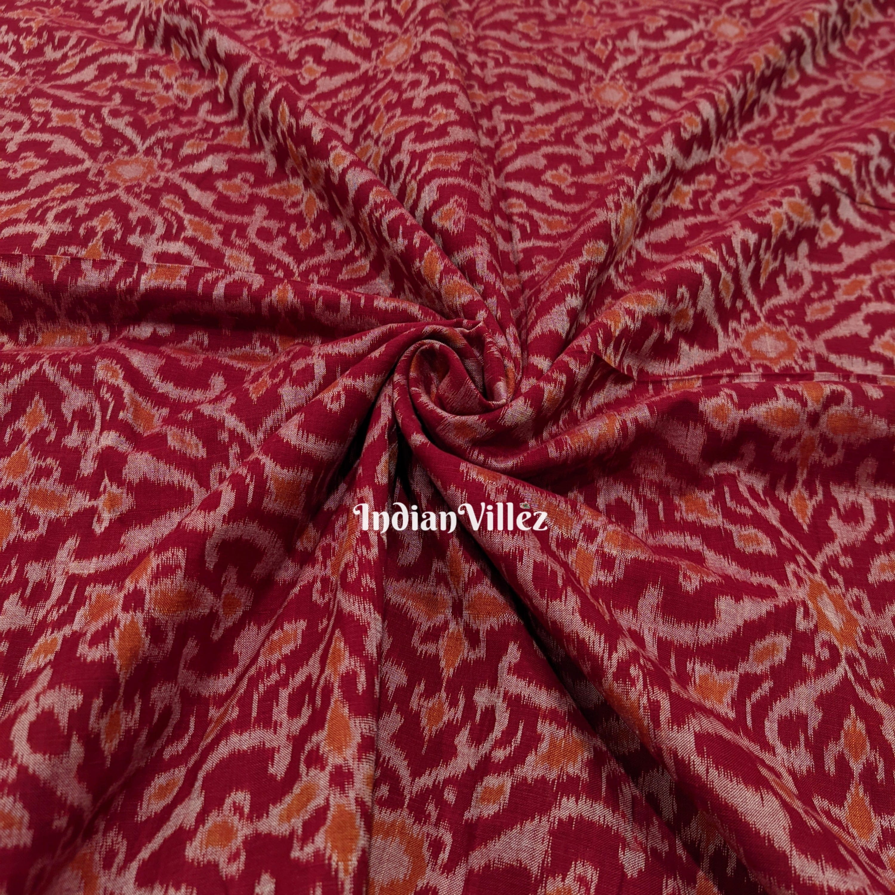 Marron Odisha Handloom Cotton Ikat Fabric