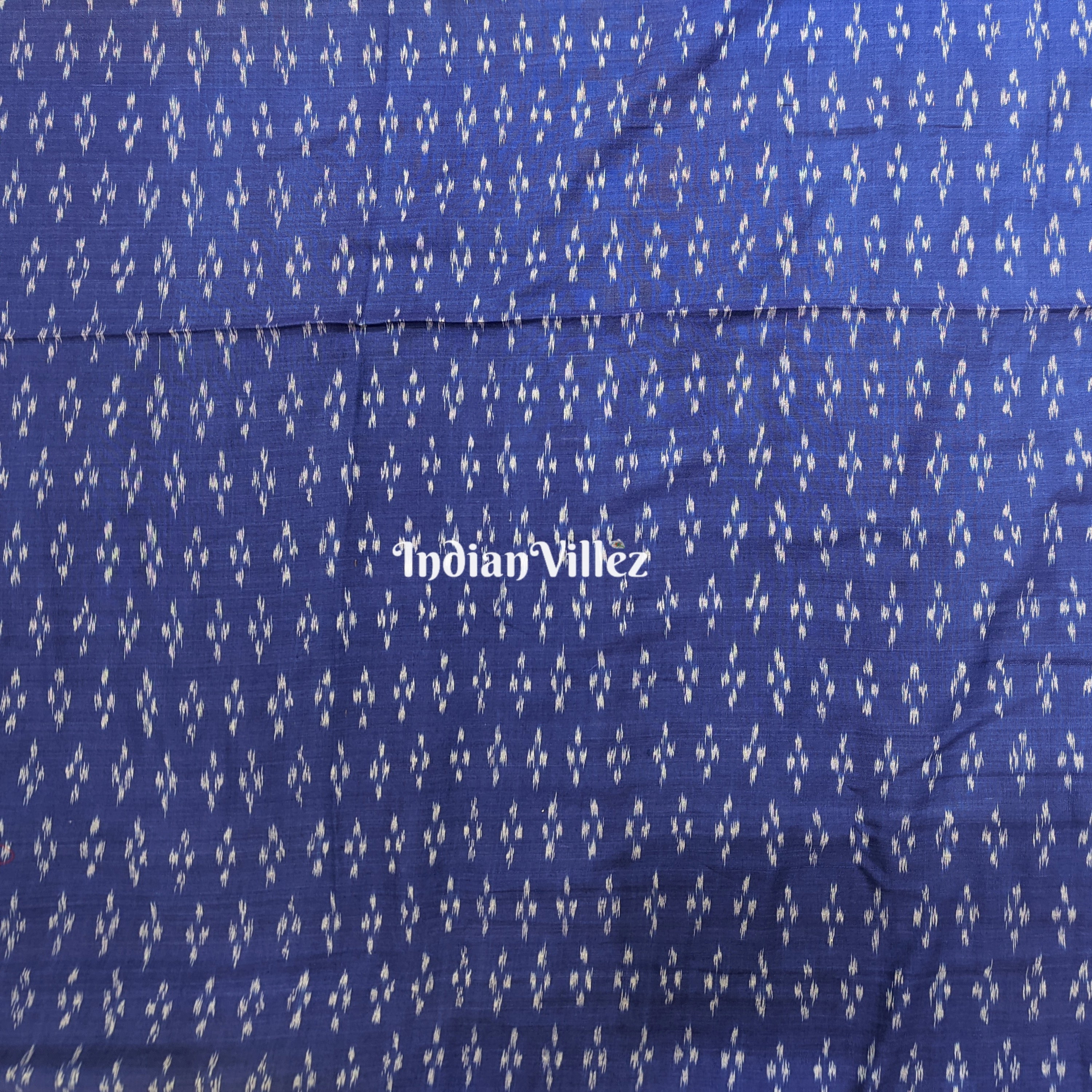 Blue with White Dot Motif Cotton Ikat Handloom Fabric