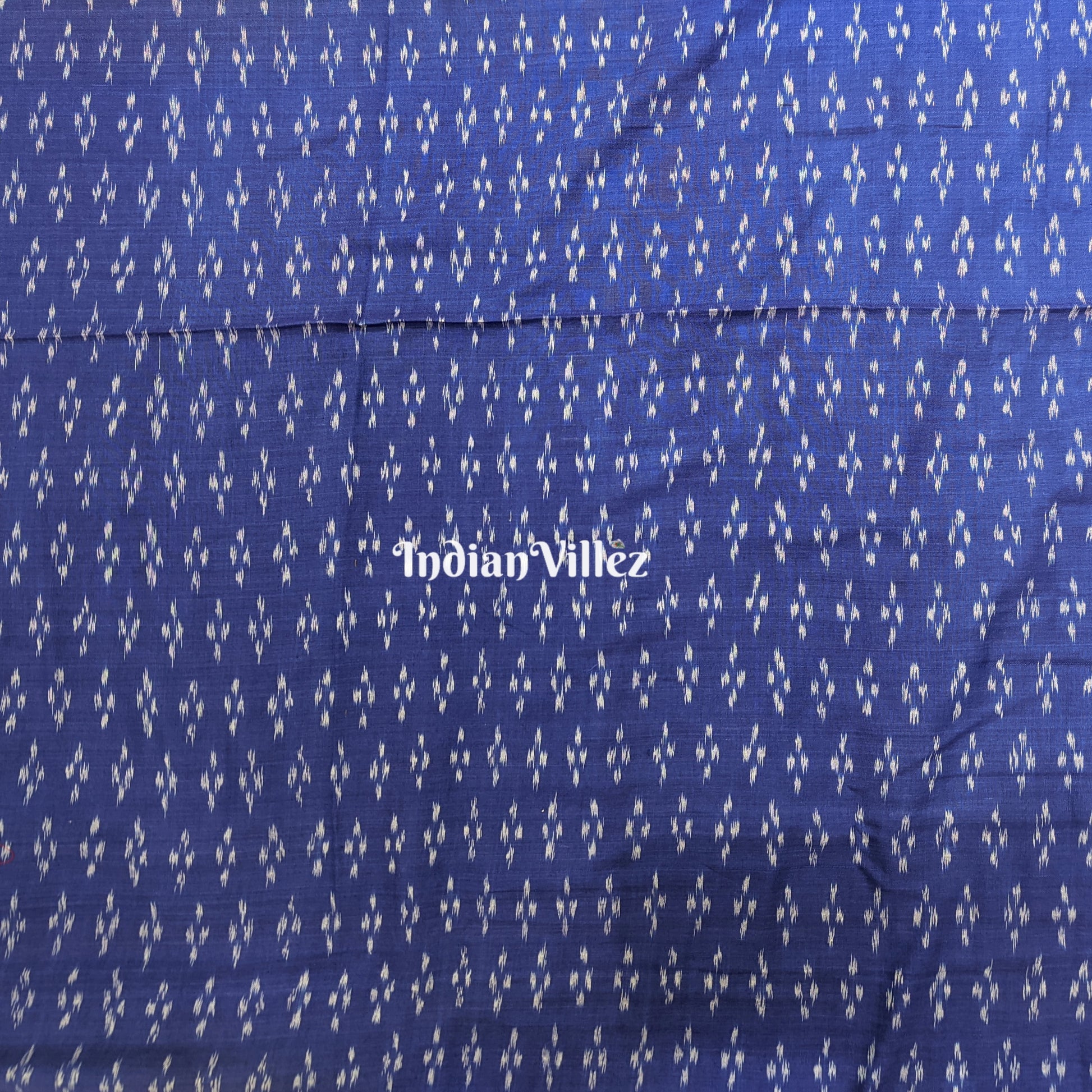 Blue with White Dot Motif Cotton Ikat Handloom Fabric