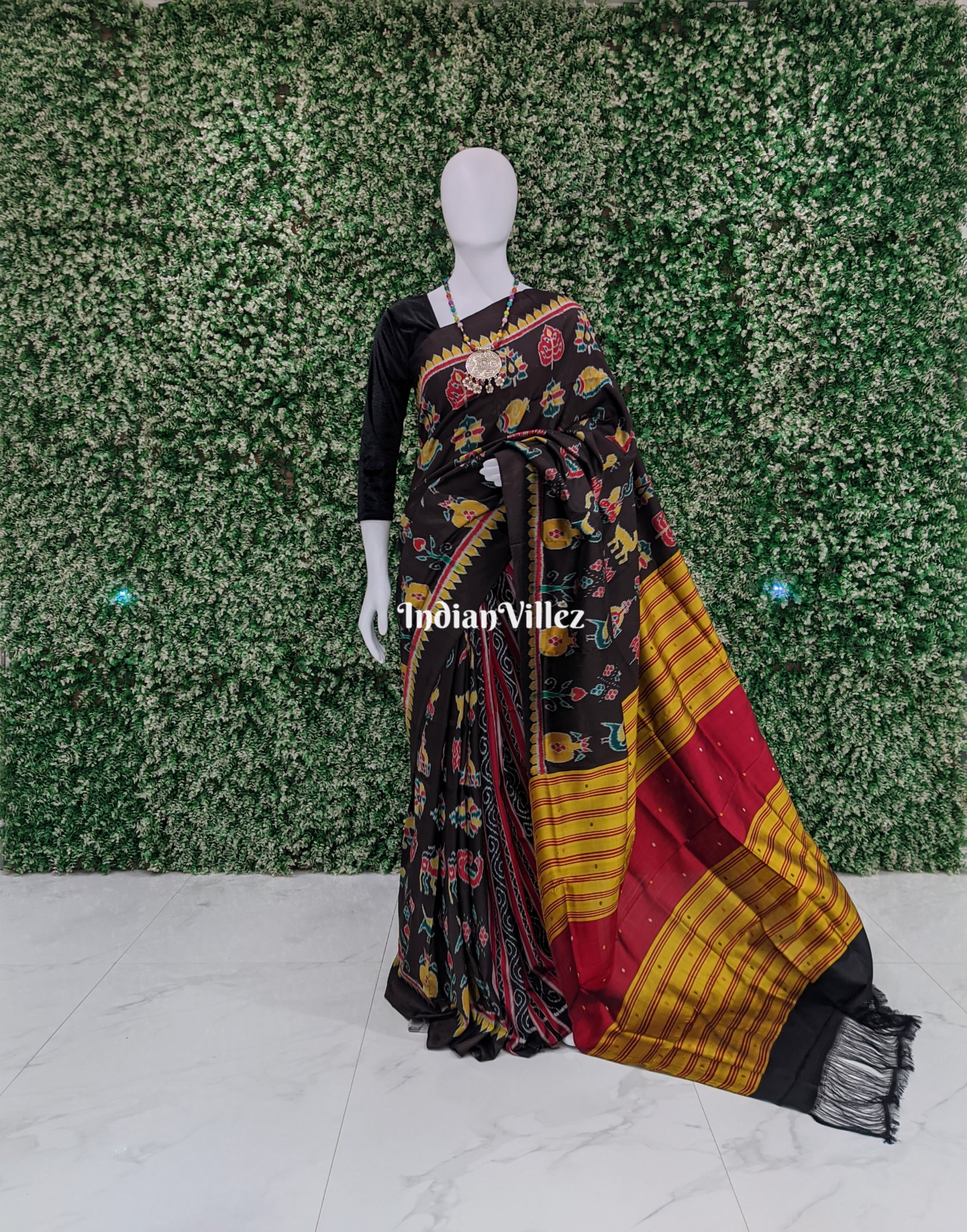 Black Contemporary Handloom Nabakothi Silk Saree