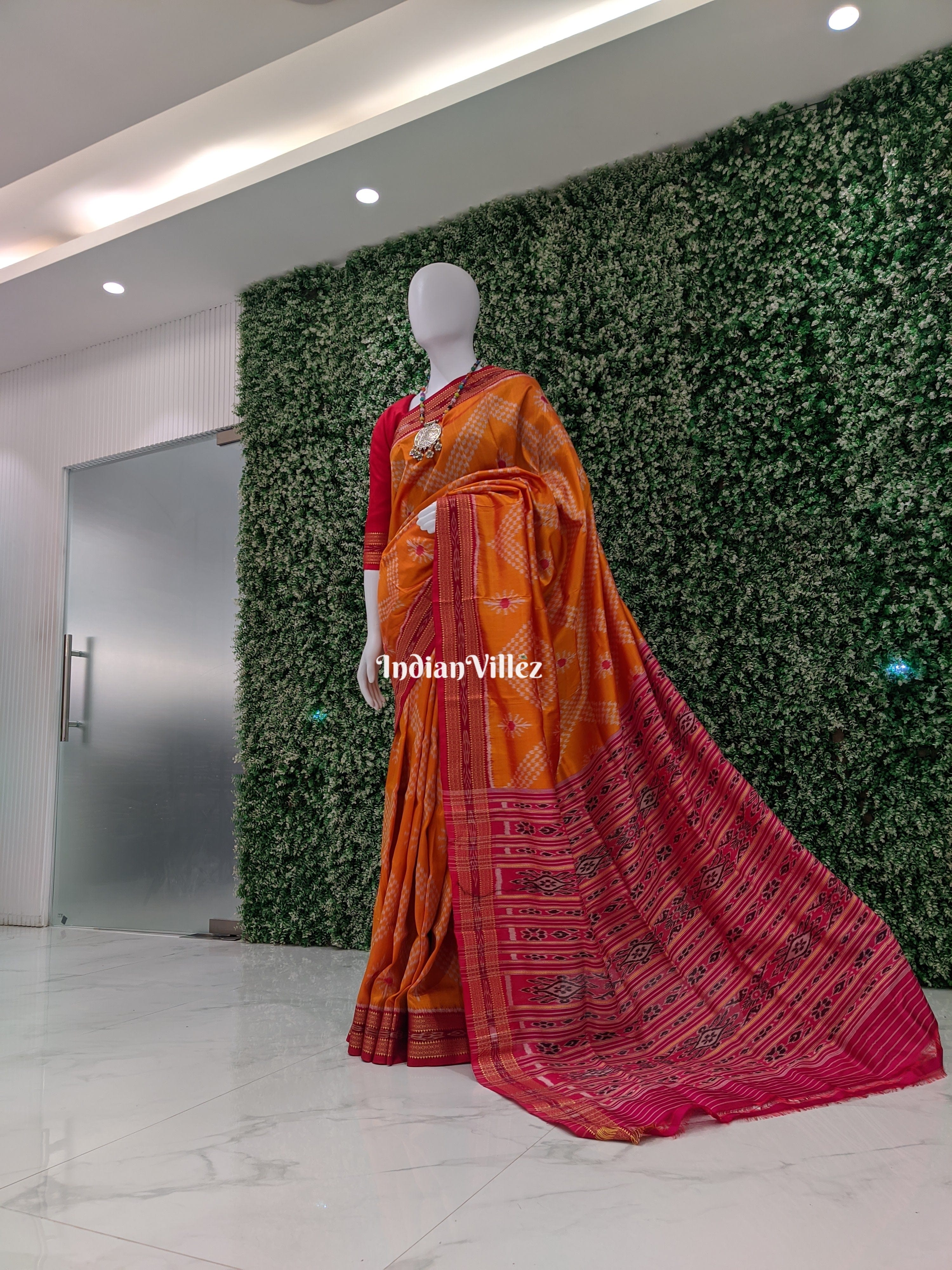 Yellow Pink Tarabali Odisha Handloom Khandua Silk Saree