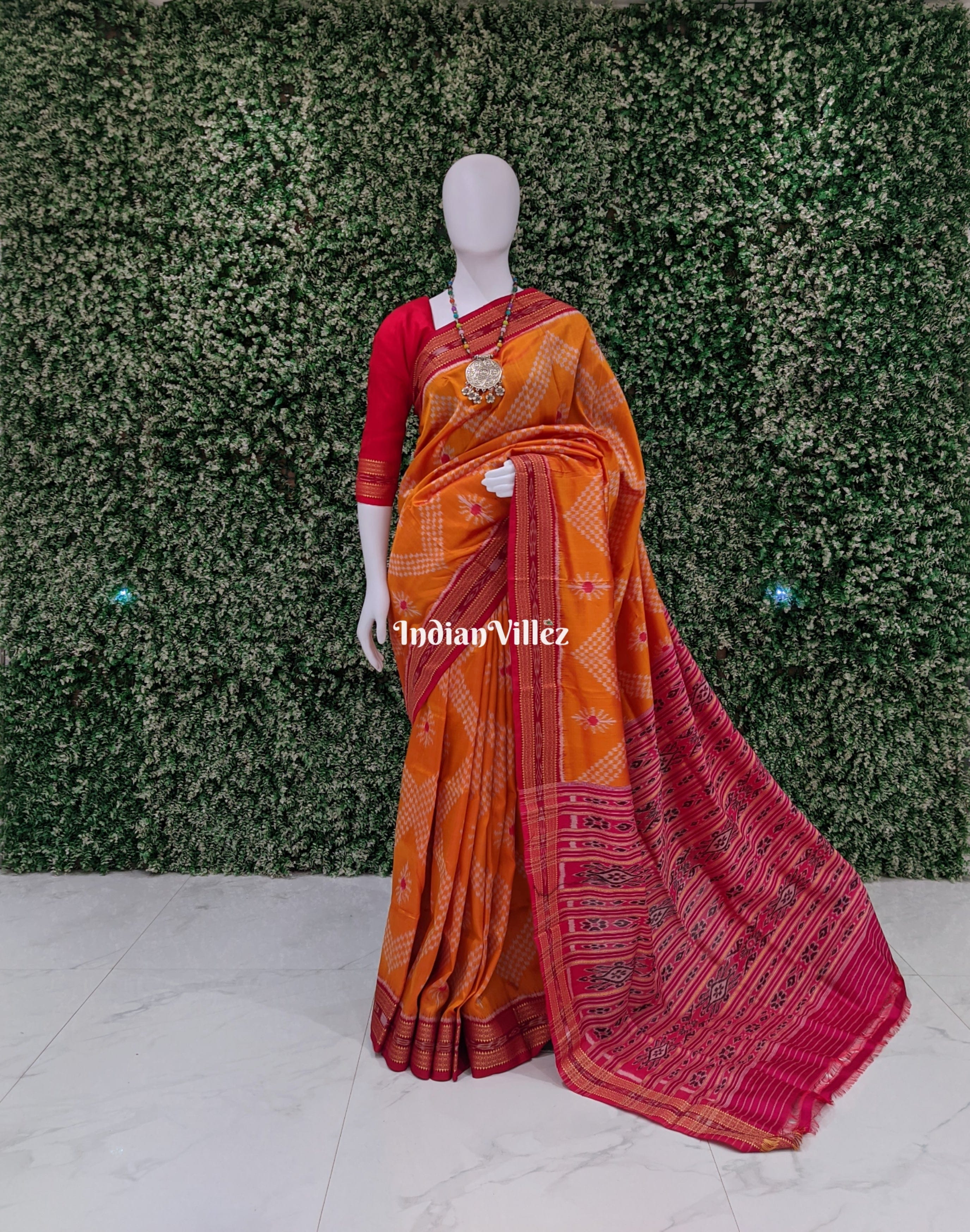 Yellow Pink Tarabali Odisha Handloom Khandua Silk Saree
