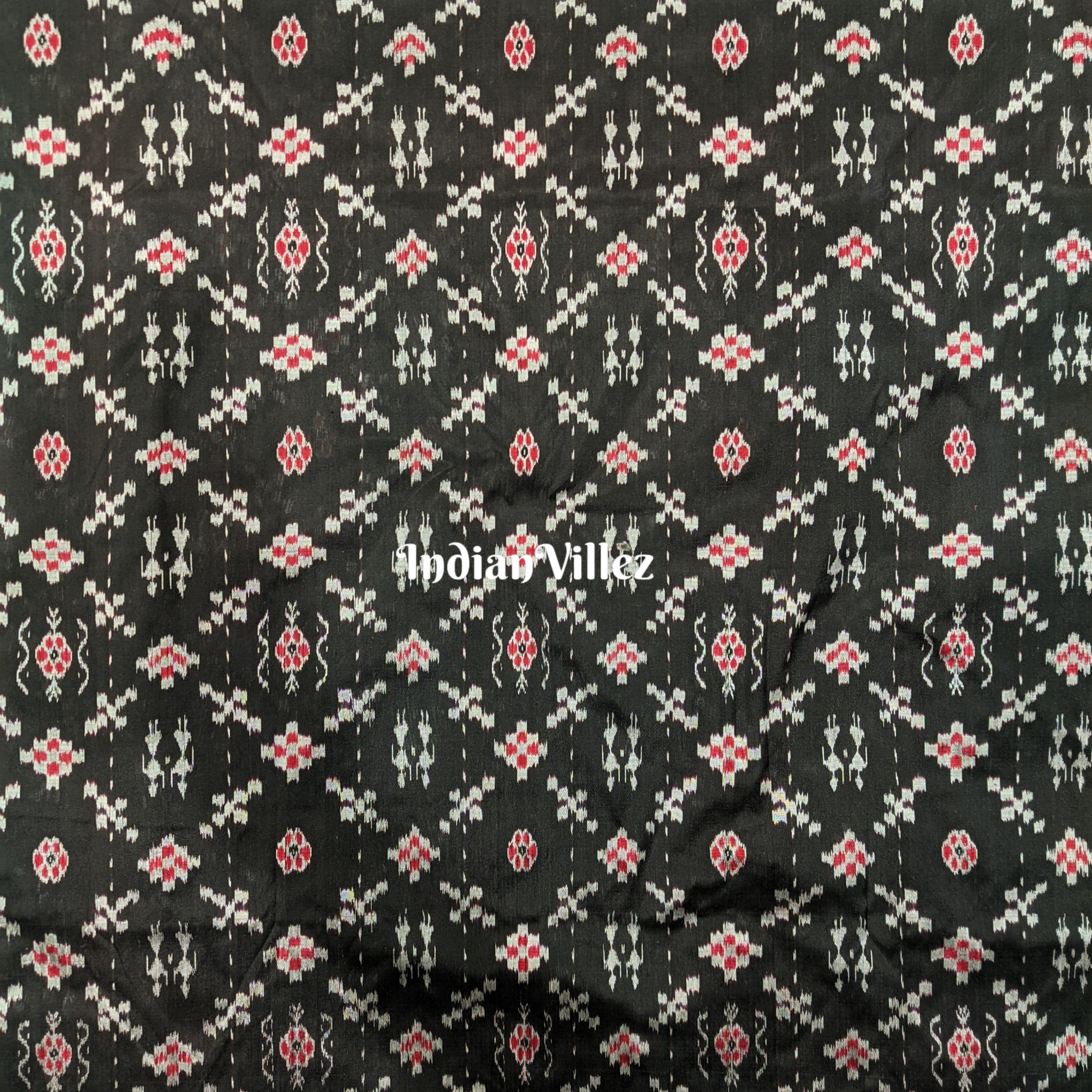 Black Tribal Theme Odisha Handloom Ikat Silk Fabric