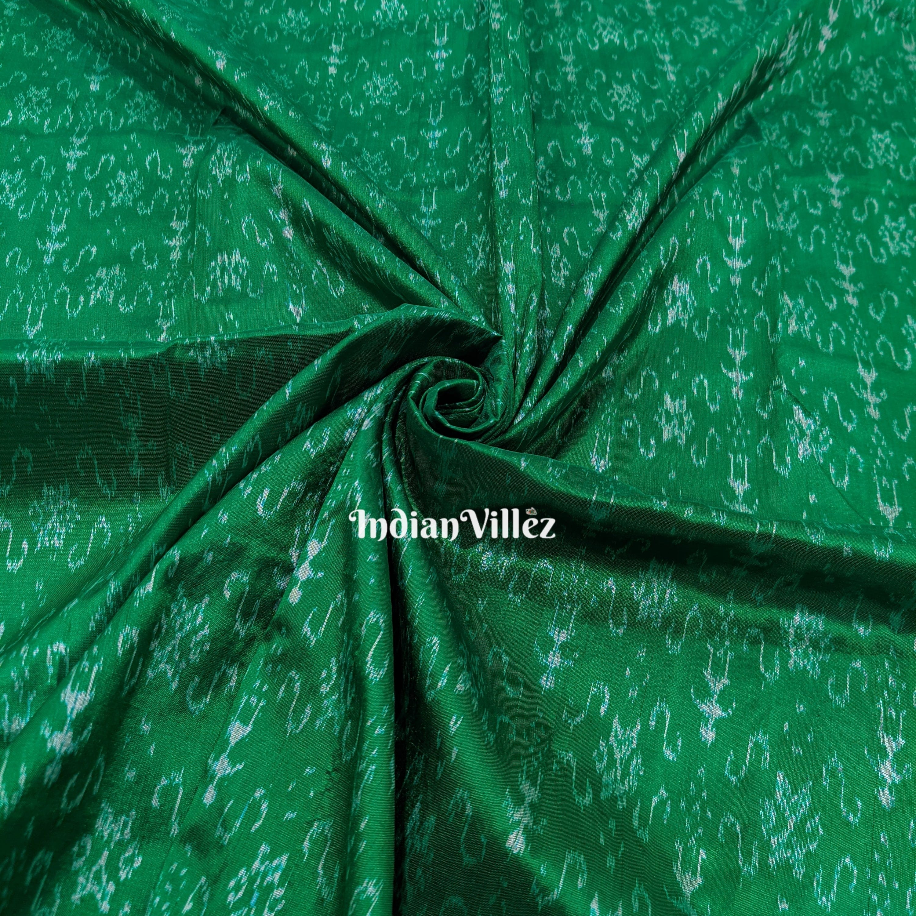 Green Tribal Theme Odisha Handloom Ikat Silk Fabric