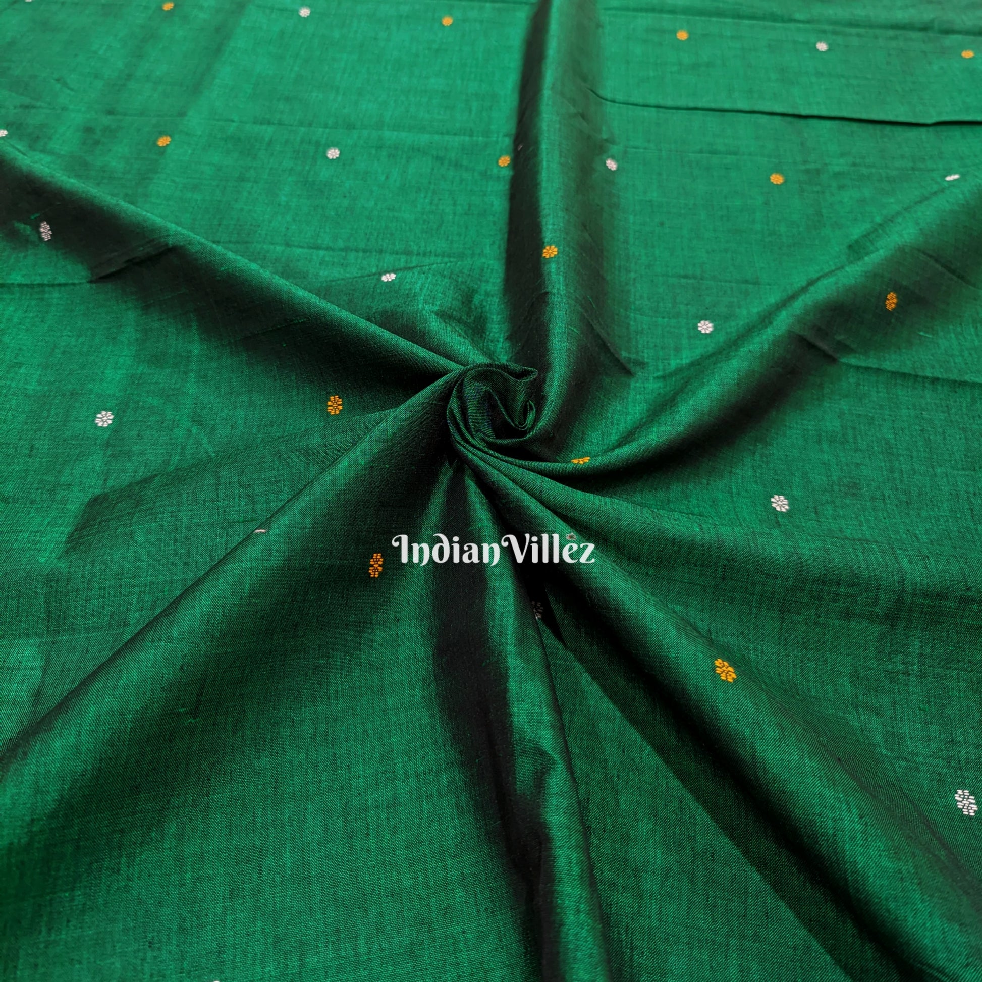 Green Bomkai Silk*Cotton Handloom Fabric