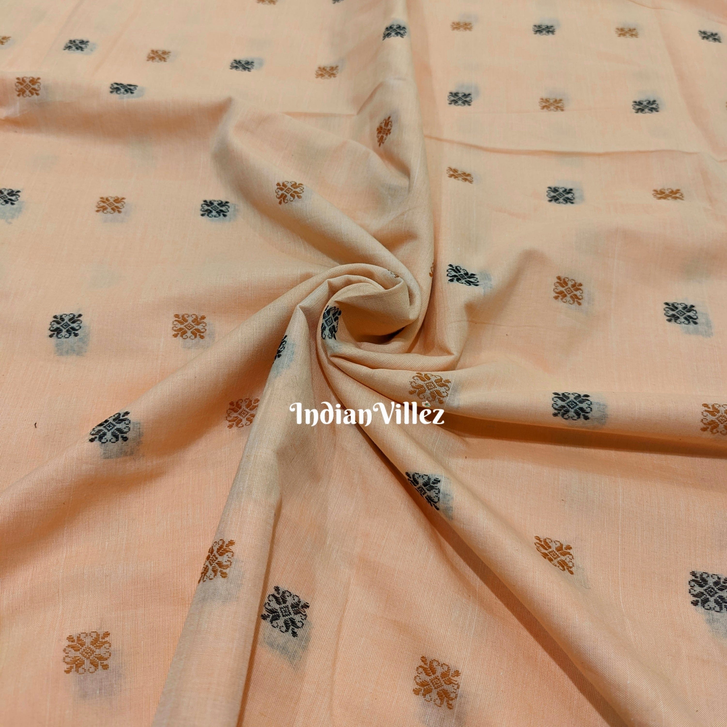 Light Peach Odisha Handloom Bomkai Cotton Fabric
