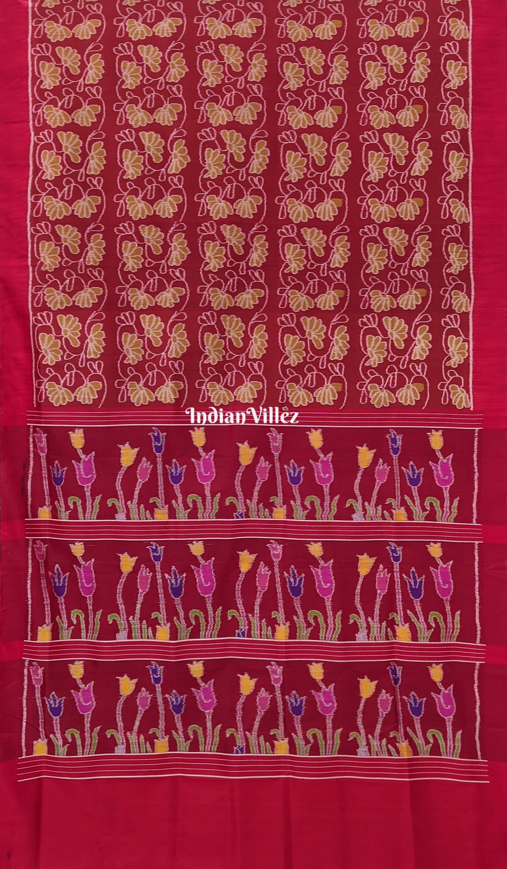 Maroon Flower Contemporary Odisha Ikat Silk Saree