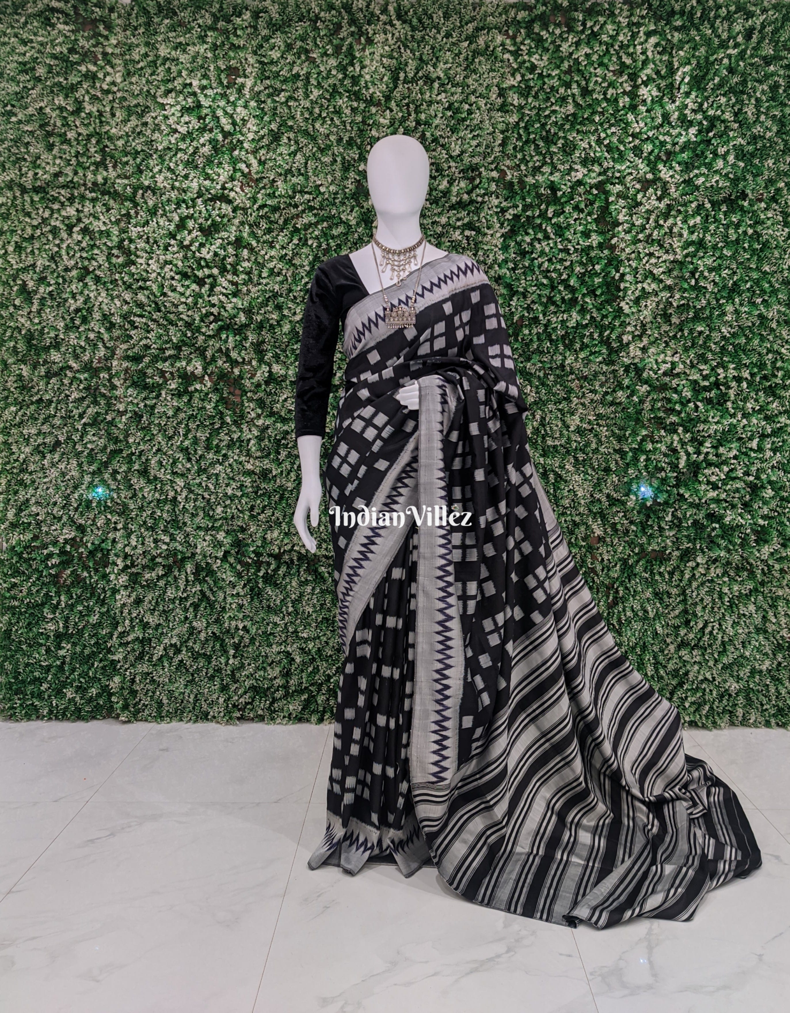 Black Contemporary Pasapali Silk Saree