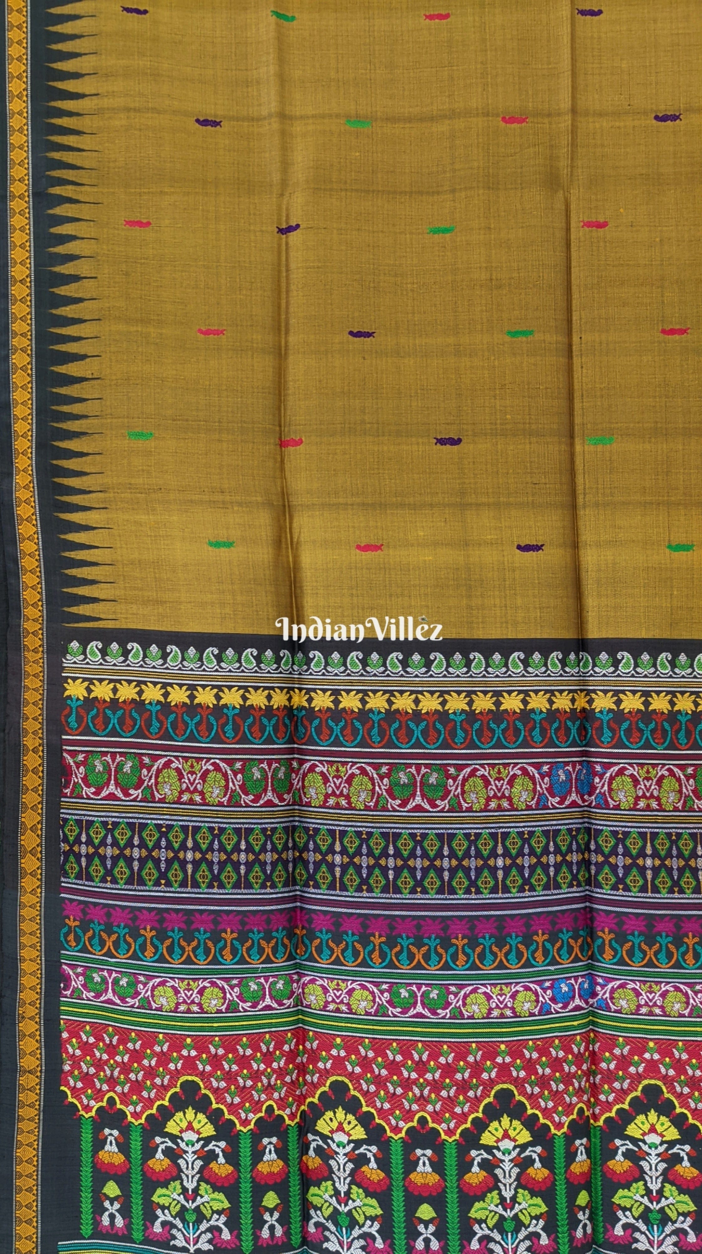 Mustard Yellow Flower Theme Gopalpur Tussar Silk Saree