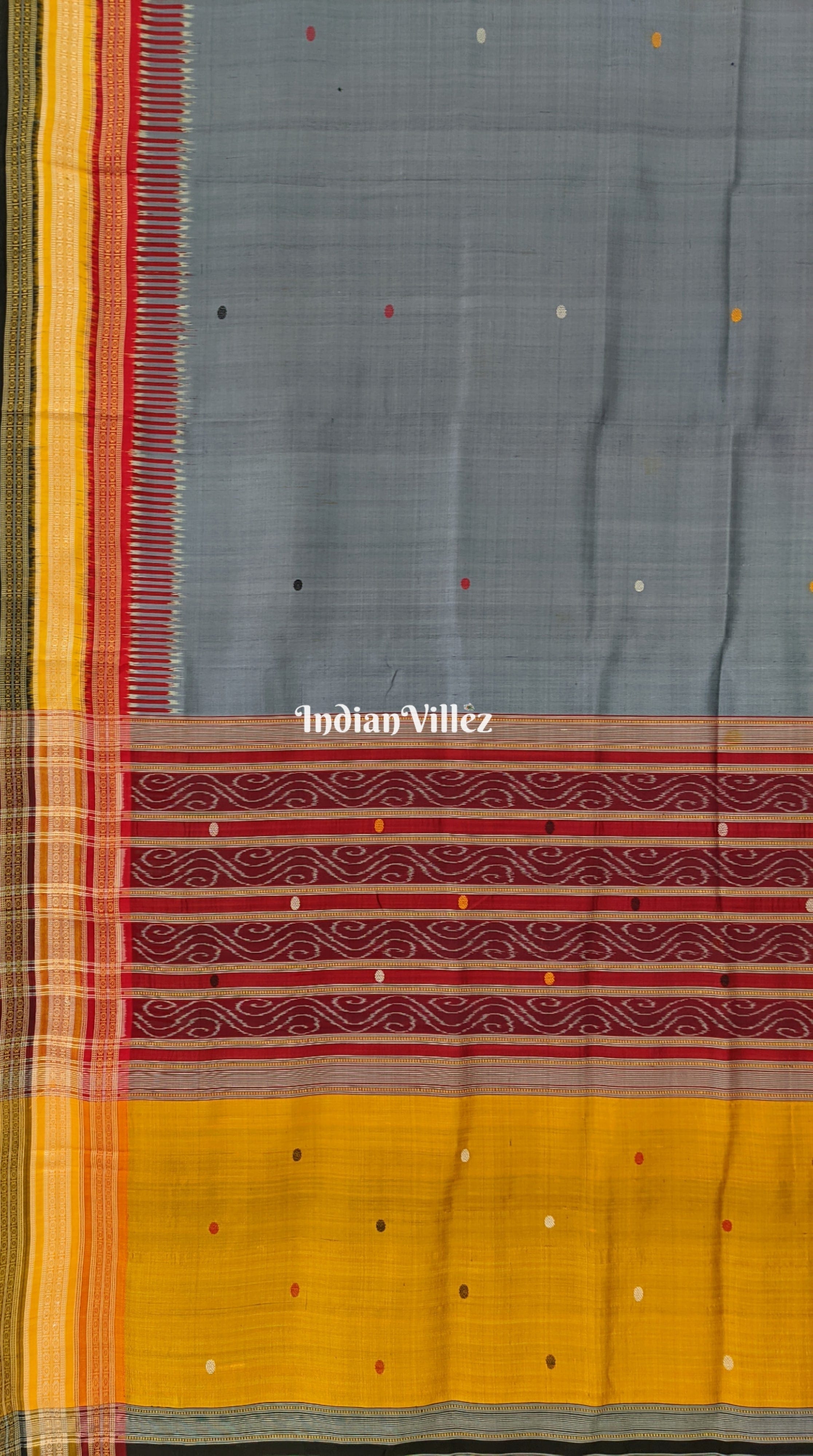 Steel Gray Kathiphera Ikat Odisha Handloom Silk Saree