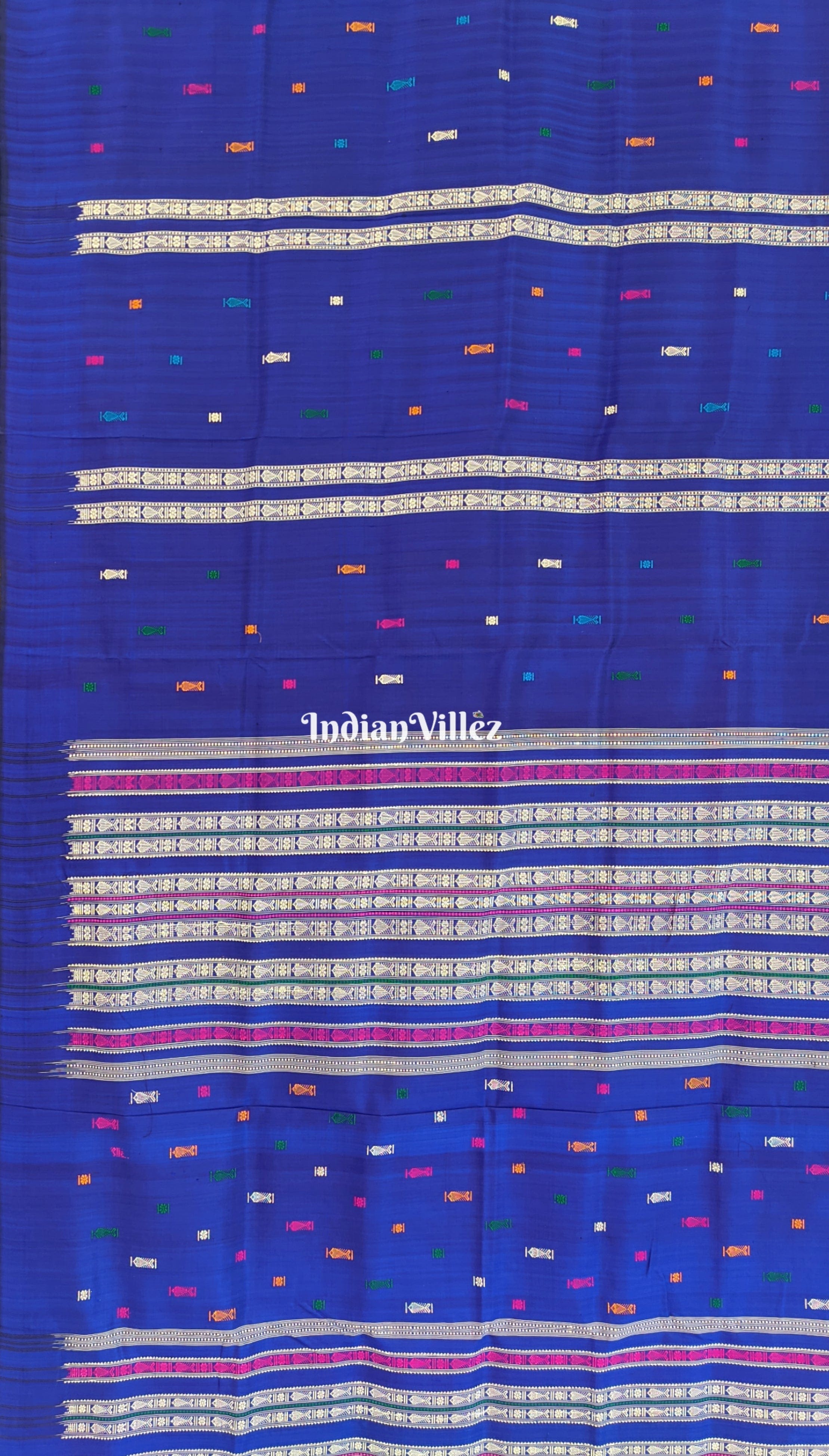 Blue Habaspuri Inspired Fish Sambalpuri Contemporary Bomkai Silk Handloom Saree