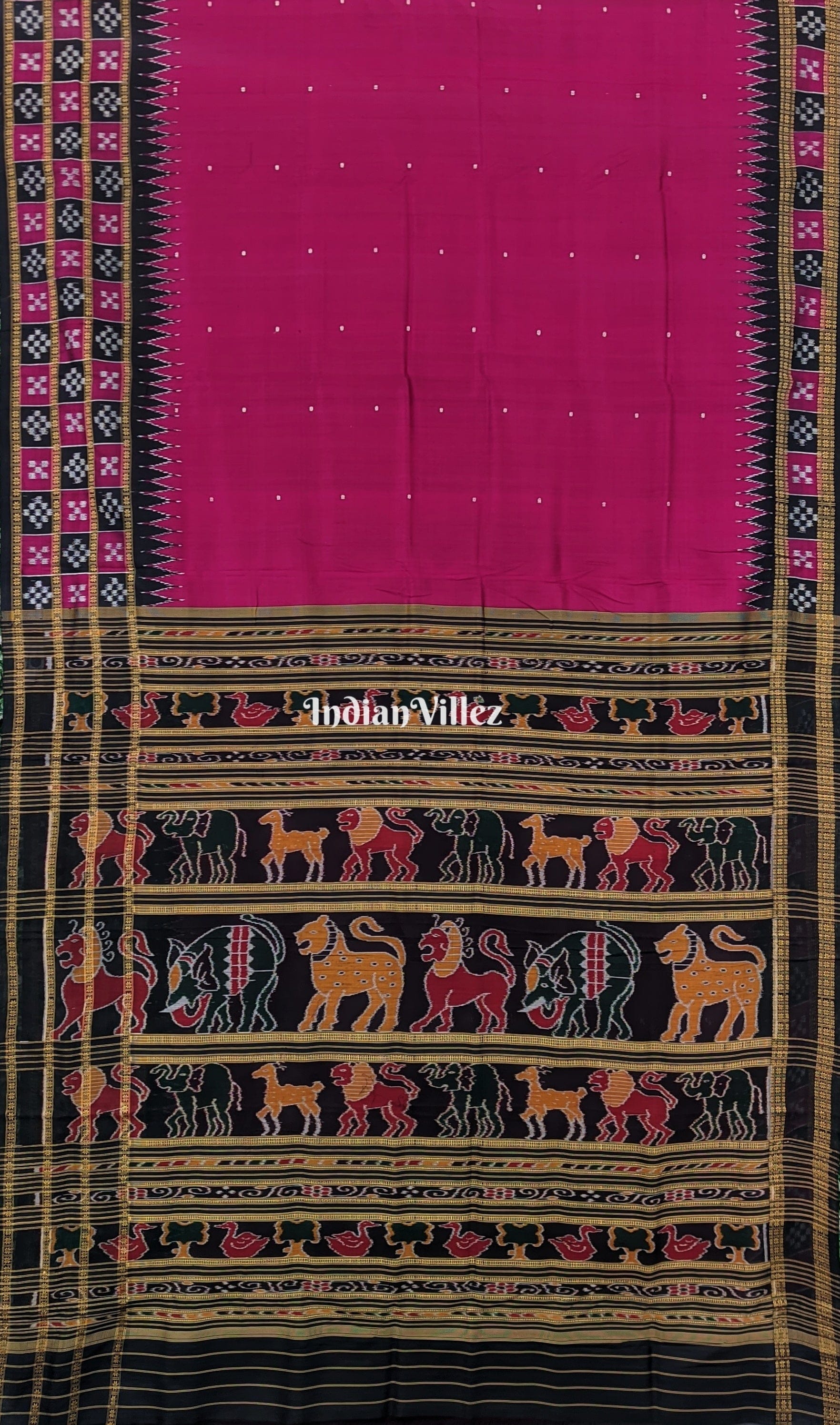 Magenta Pink Triple Pasapali Border Khandua Silk Saree