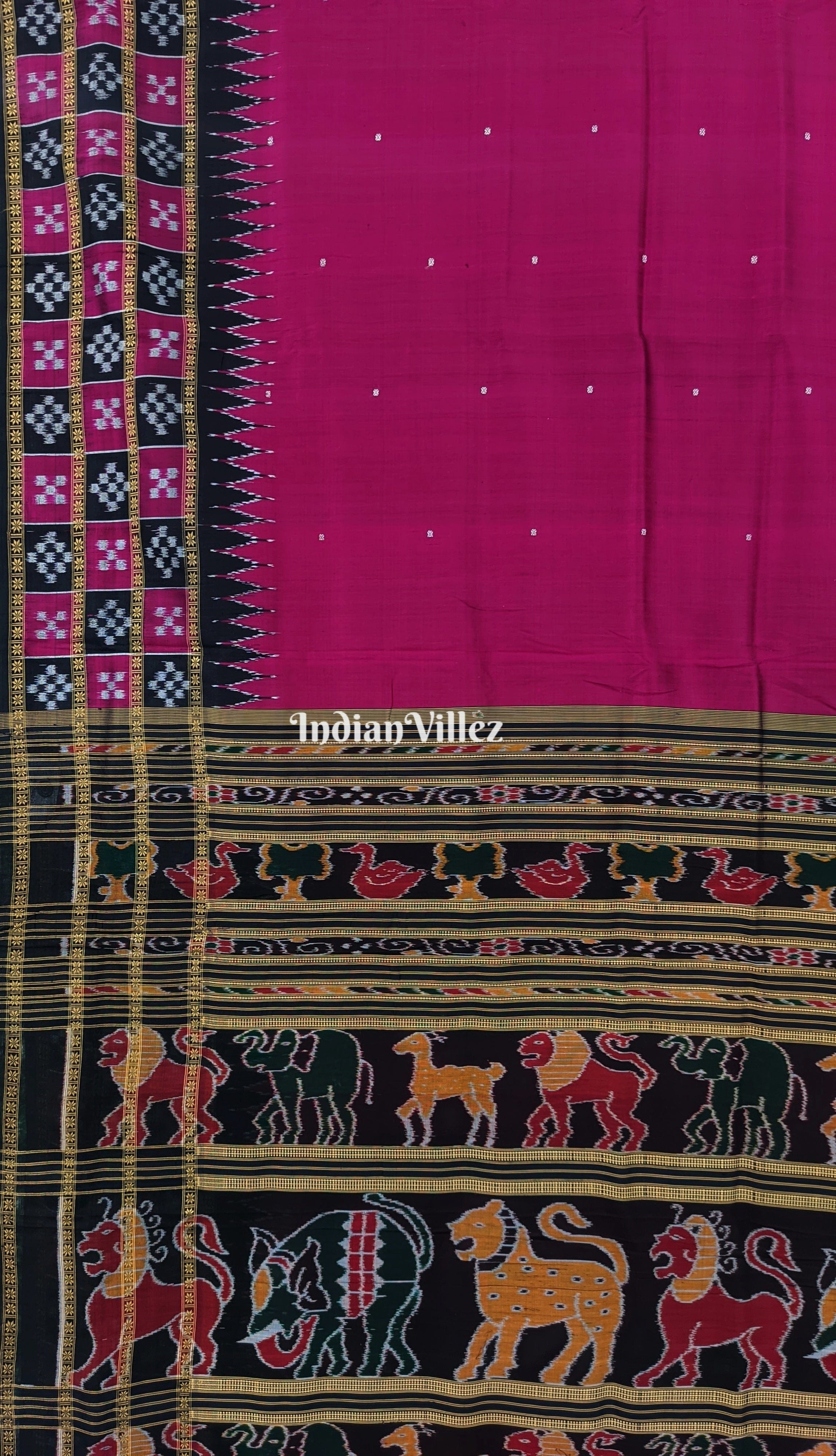 Magenta Pink Triple Pasapali Border Khandua Silk Saree