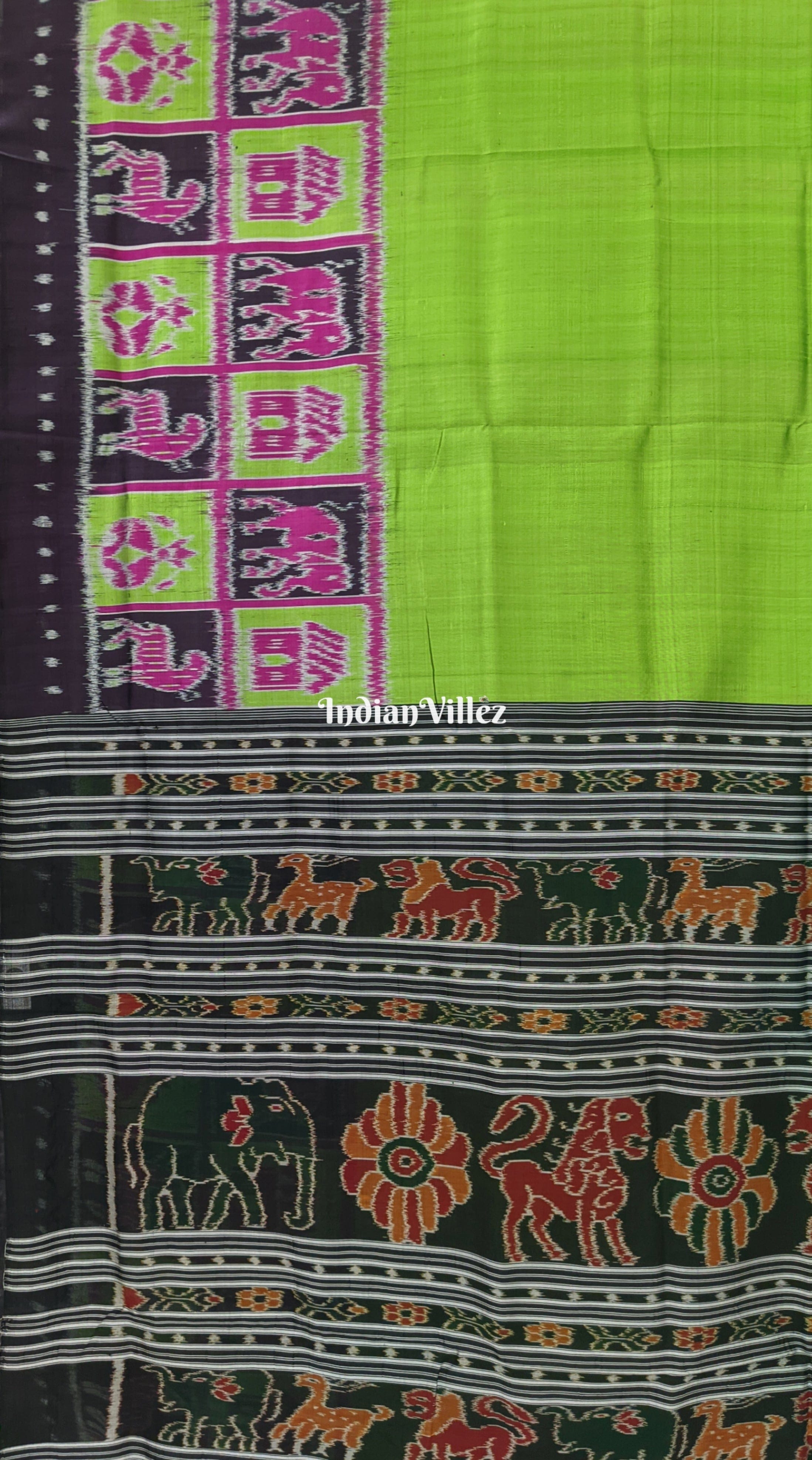 Parrot Green Contemporary Border Nabakothi  Silk Saree