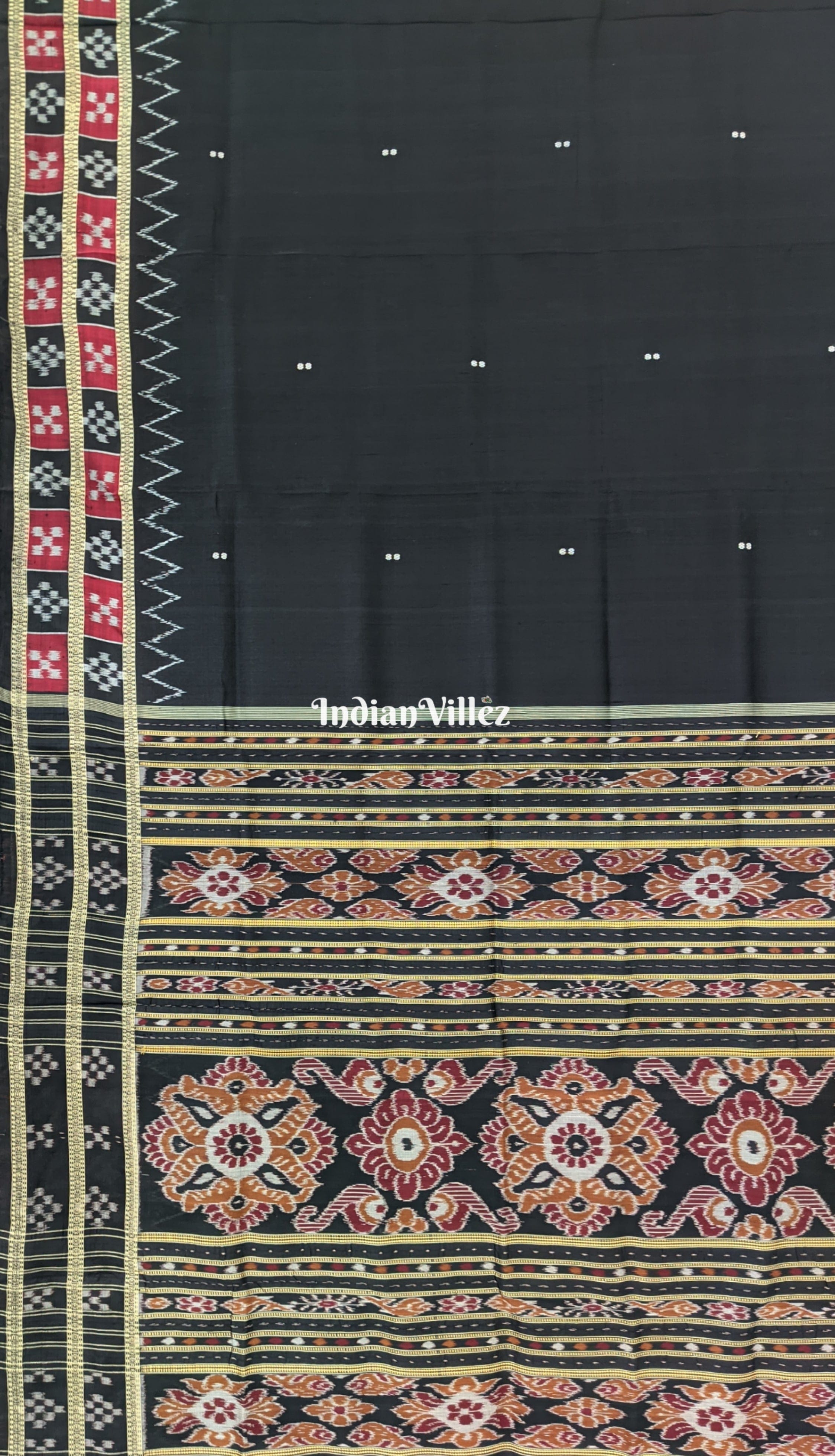 Black Double Border Pasapali Khandua Silk Saree