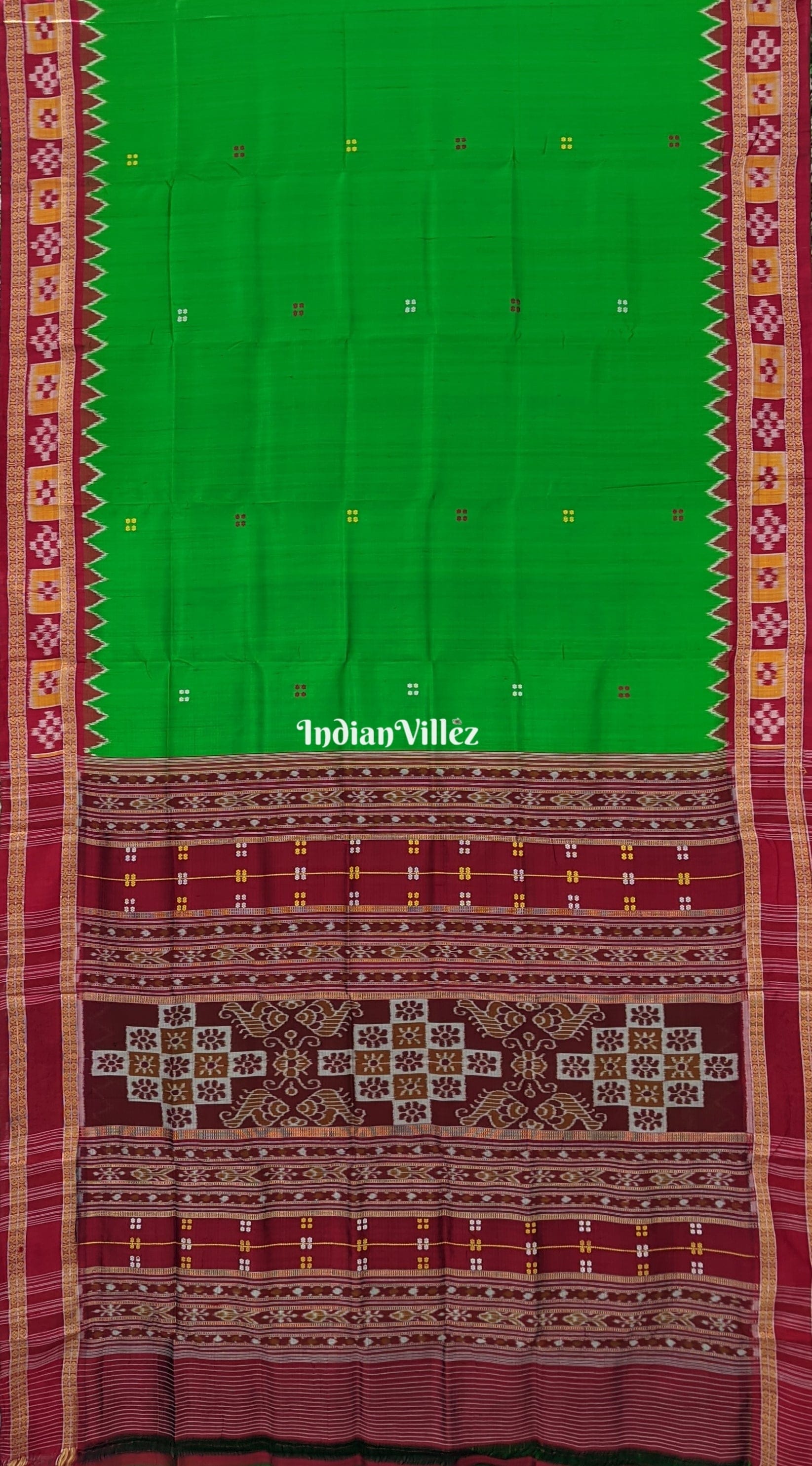 Green Single Border Pasapali Odisha Ikat Khandua Silk Saree ( USA_V )