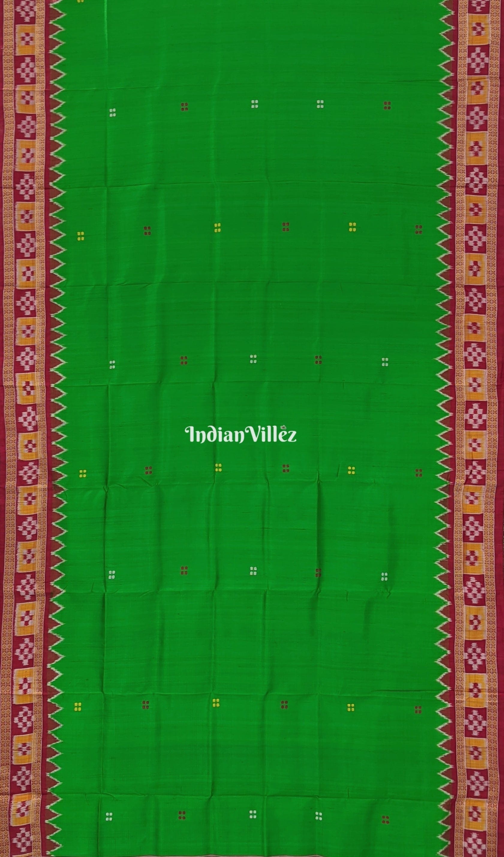 Green Single Border Pasapali Odisha Ikat Khandua Silk Saree ( USA_V )