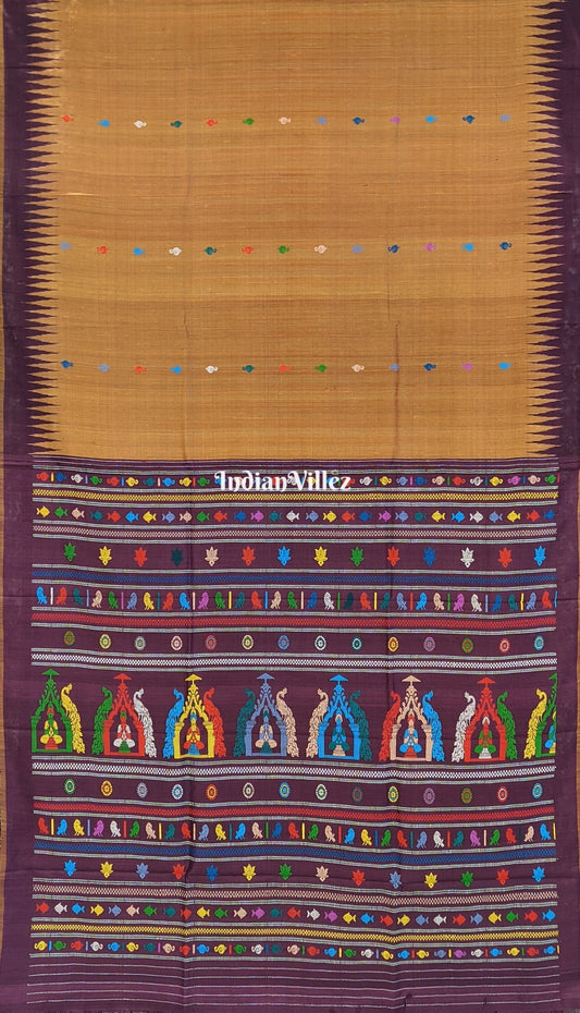 Golden Color Buddha Theme Gopalpur Tussar Silk Saree