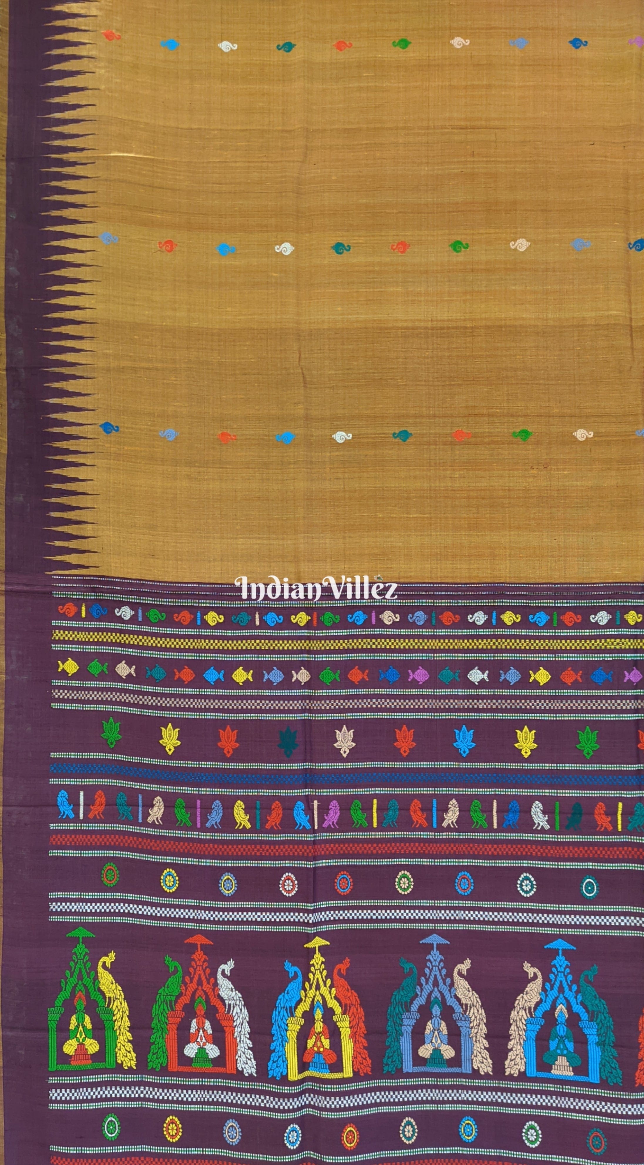 Golden Color Buddha Theme Gopalpur Tussar Silk Saree