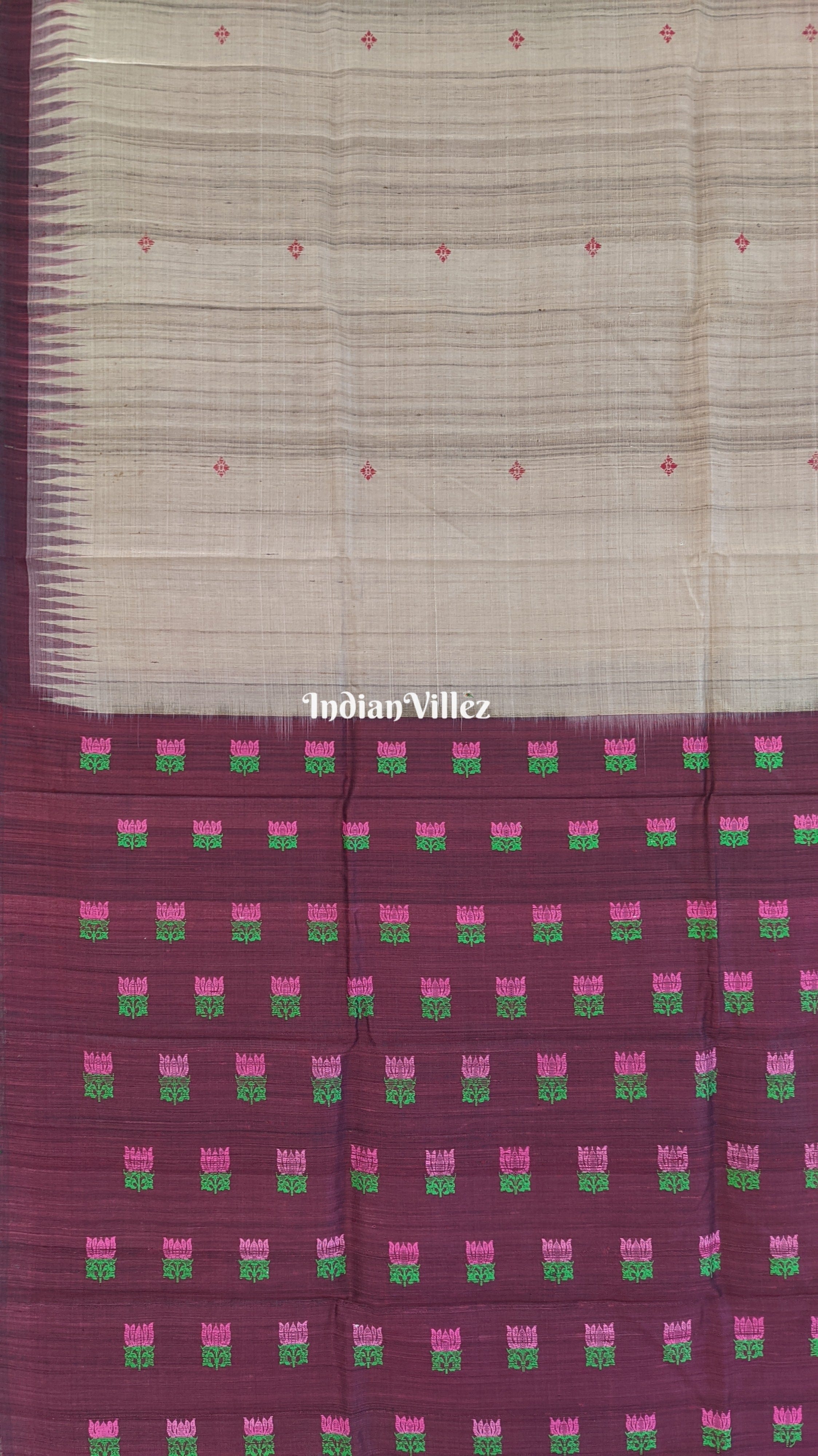 Chandan Color Gopalpur Tussar Silk Saree with Lotus Anchal