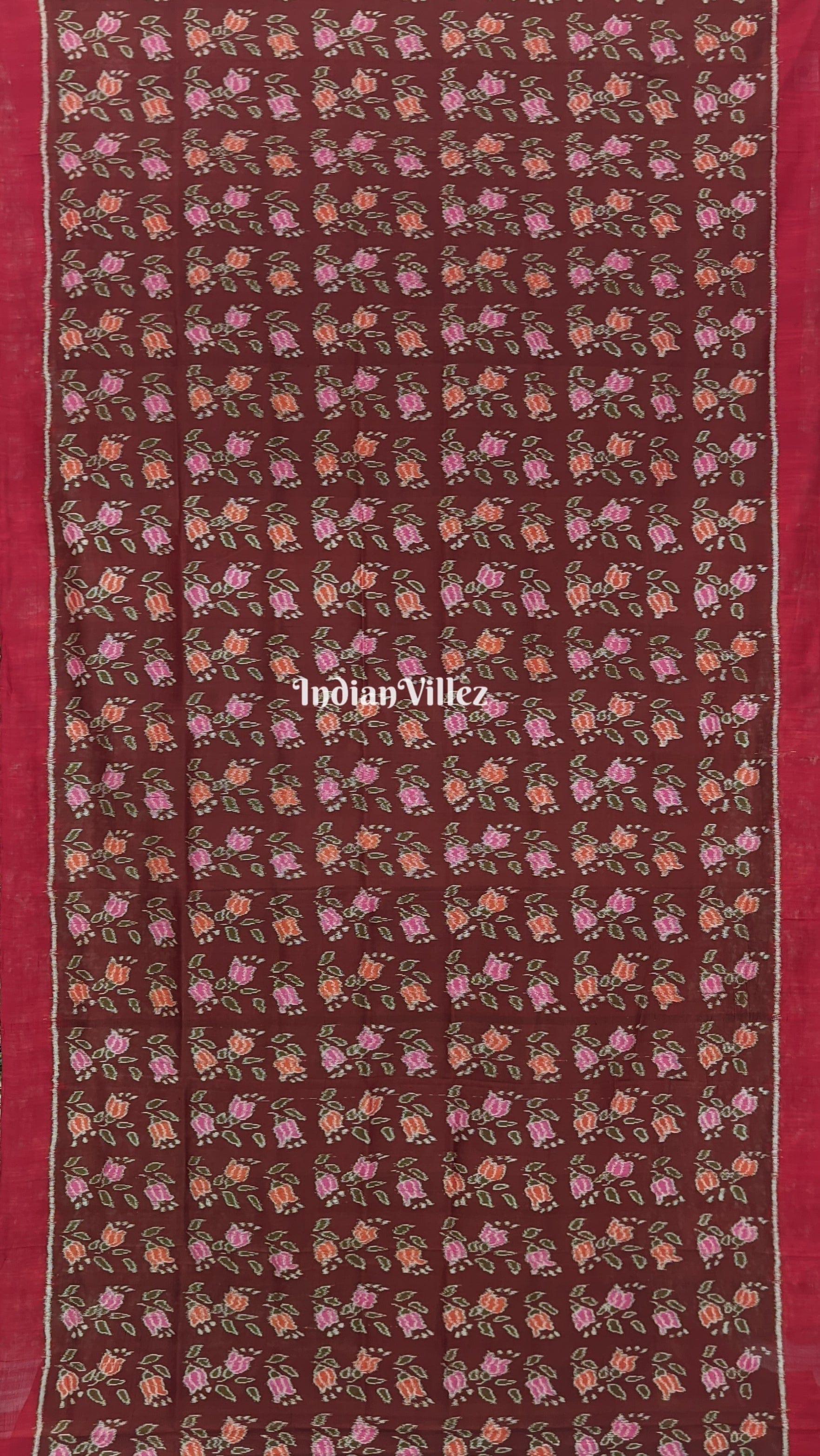 Chocolate Brown Floral Themed Odisha Ikat Contemporary Silk Saree
