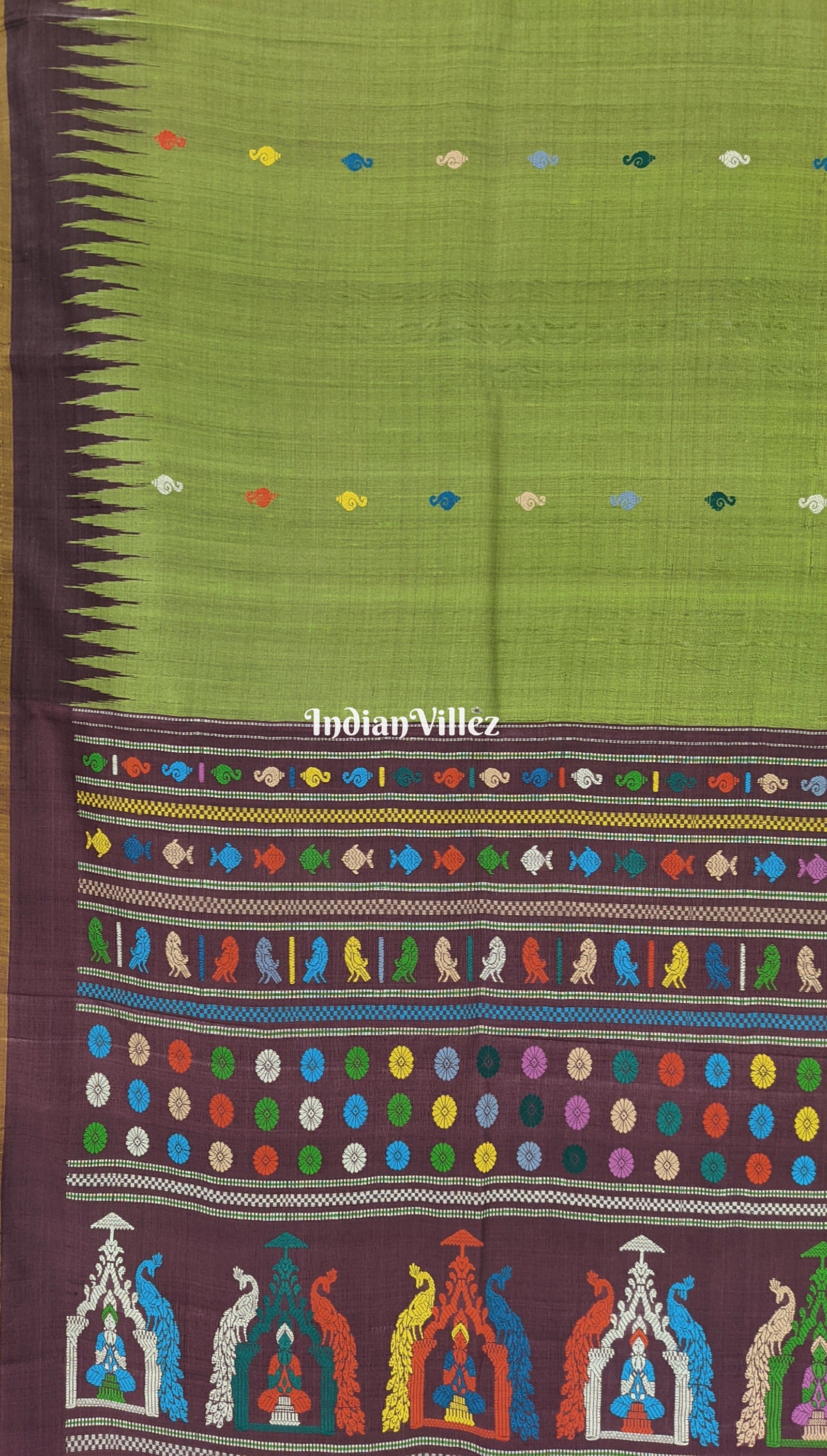 Parrot Green Buddha Theme Gopalpur Tussar Silk Saree