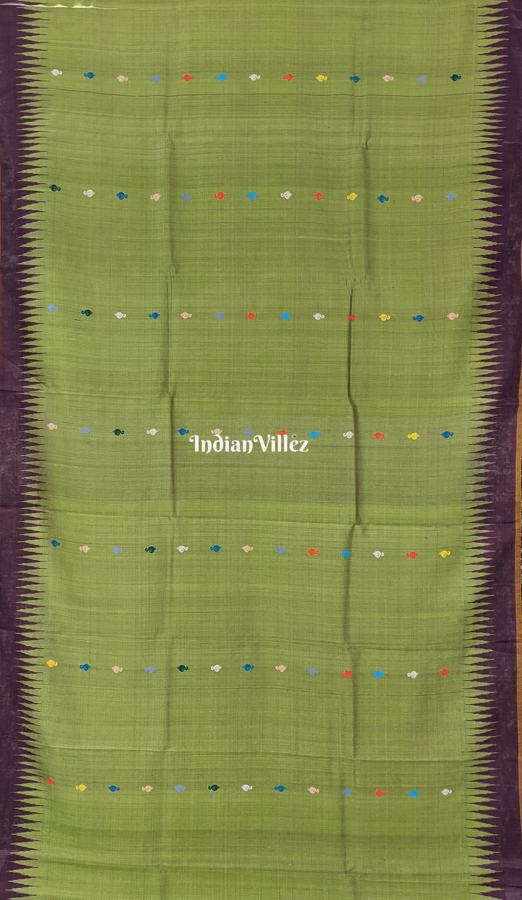 Parrot Green Buddha Theme Gopalpur Tussar Silk Saree