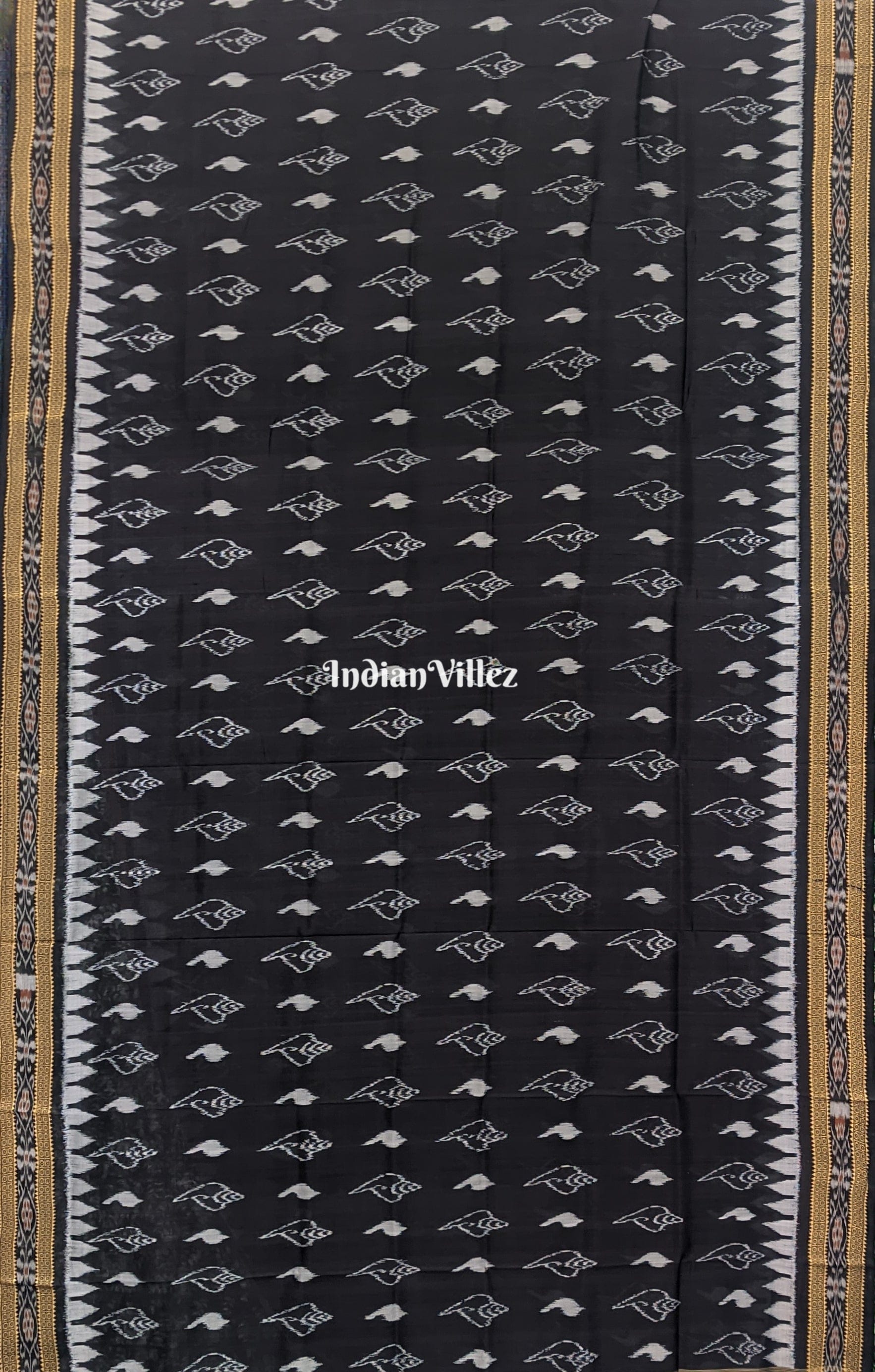 Black With White Shankha Design Khandua Silk Saree