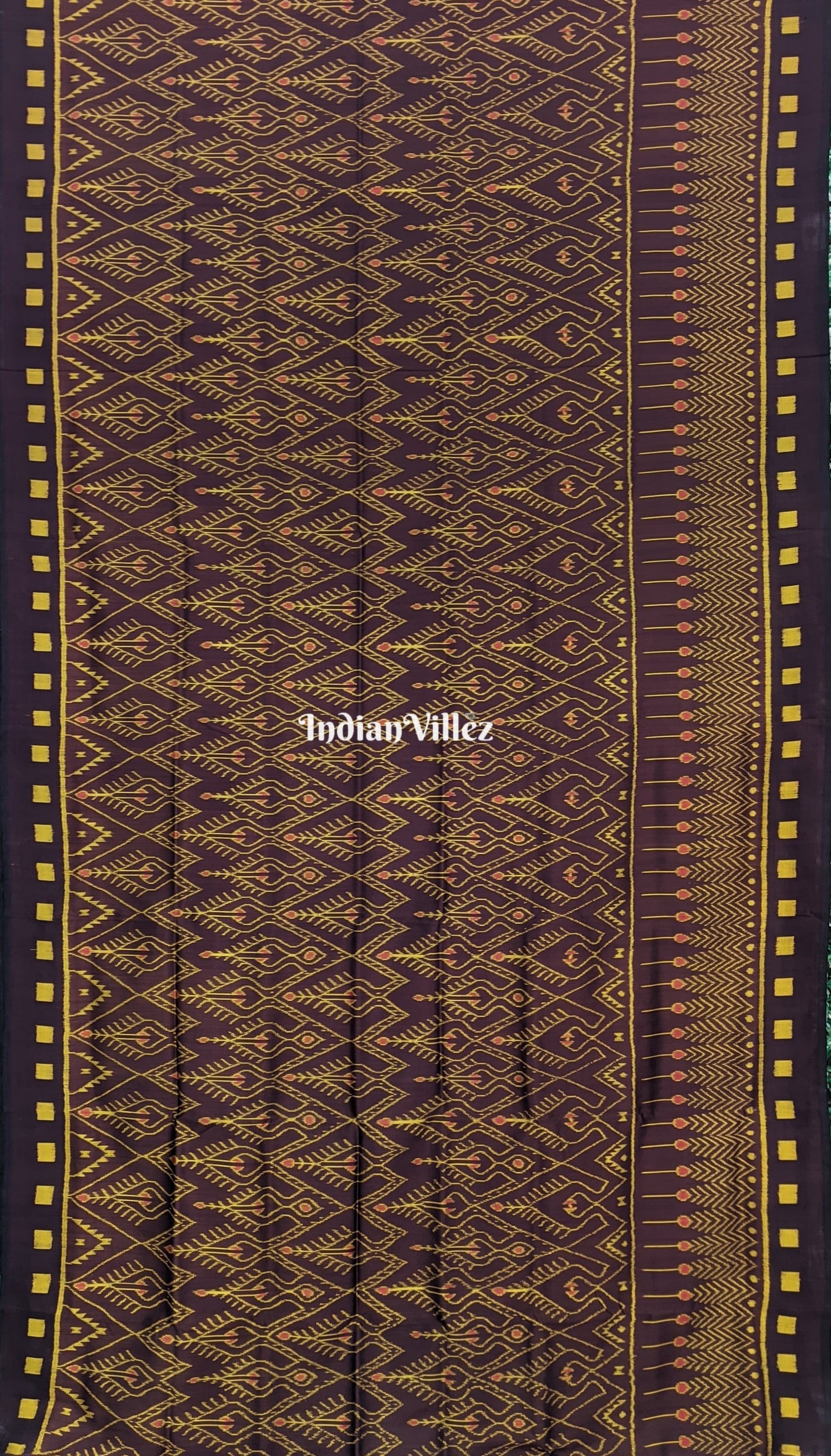 Coffee Color Cambodian Ikat Contemporary Odisha Handloom Silk Saree