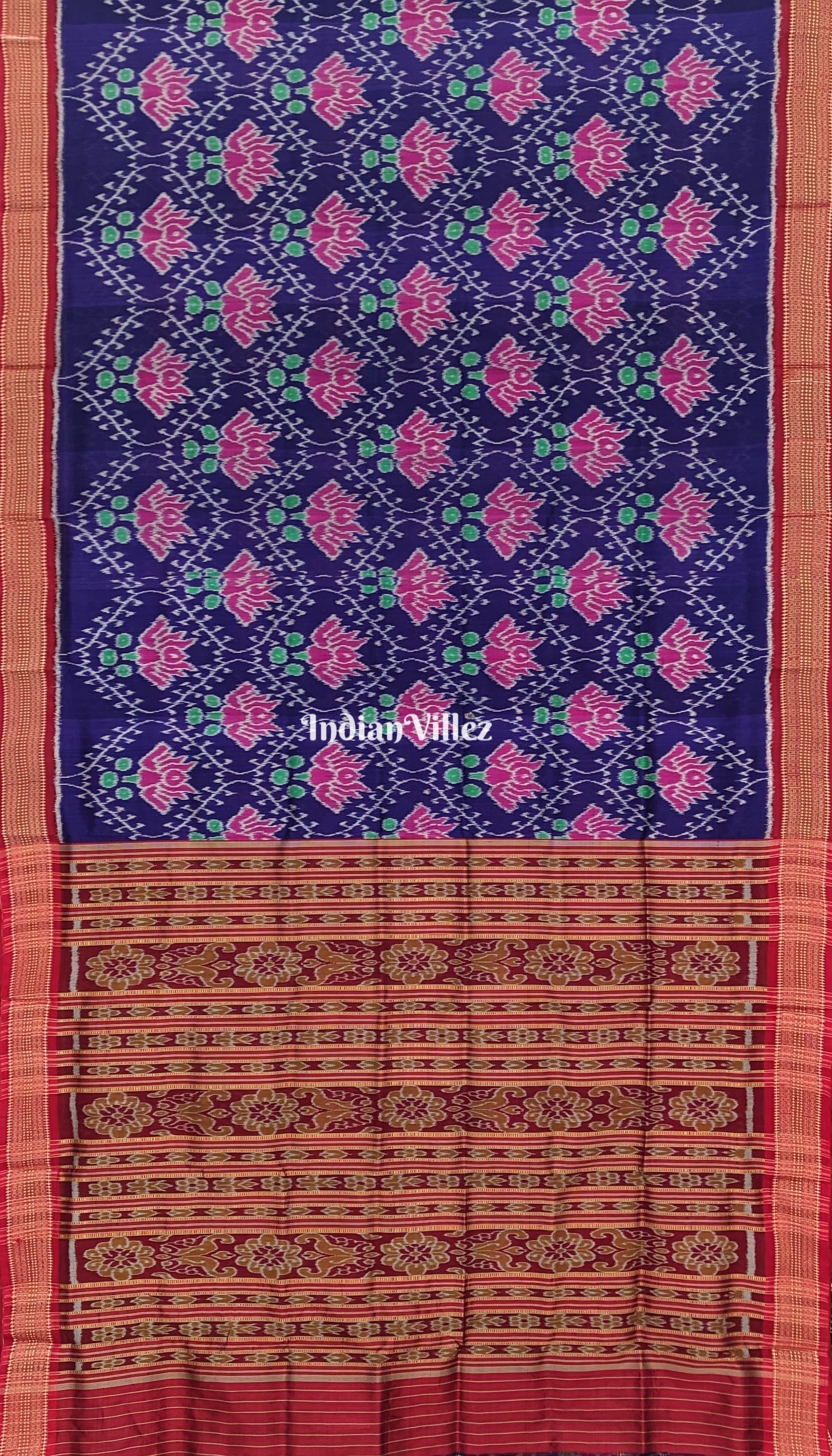 Blue Lotus Theme Odisha Handloom Khandua Silk Saree