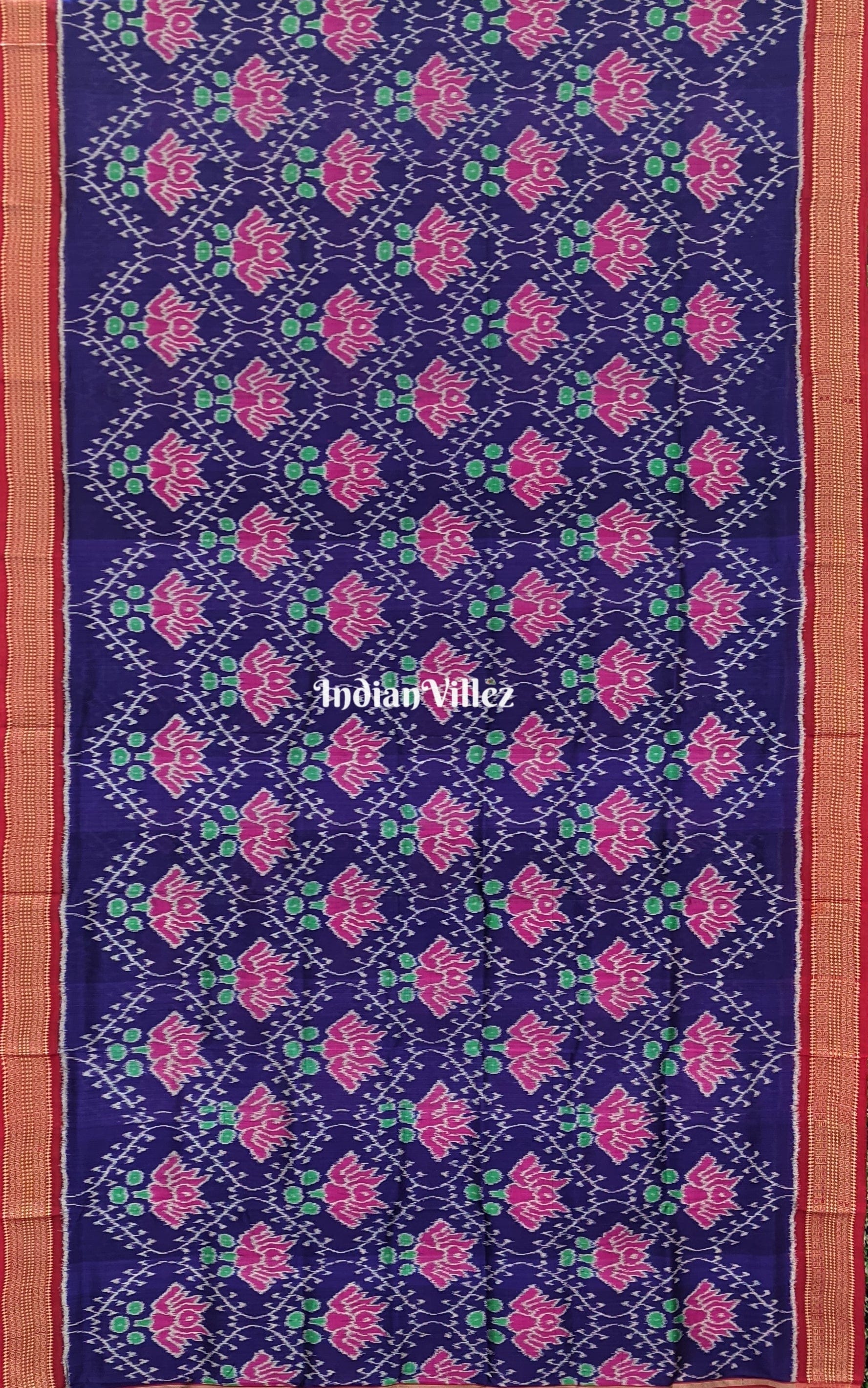 Blue Lotus Theme Odisha Handloom Khandua Silk Saree