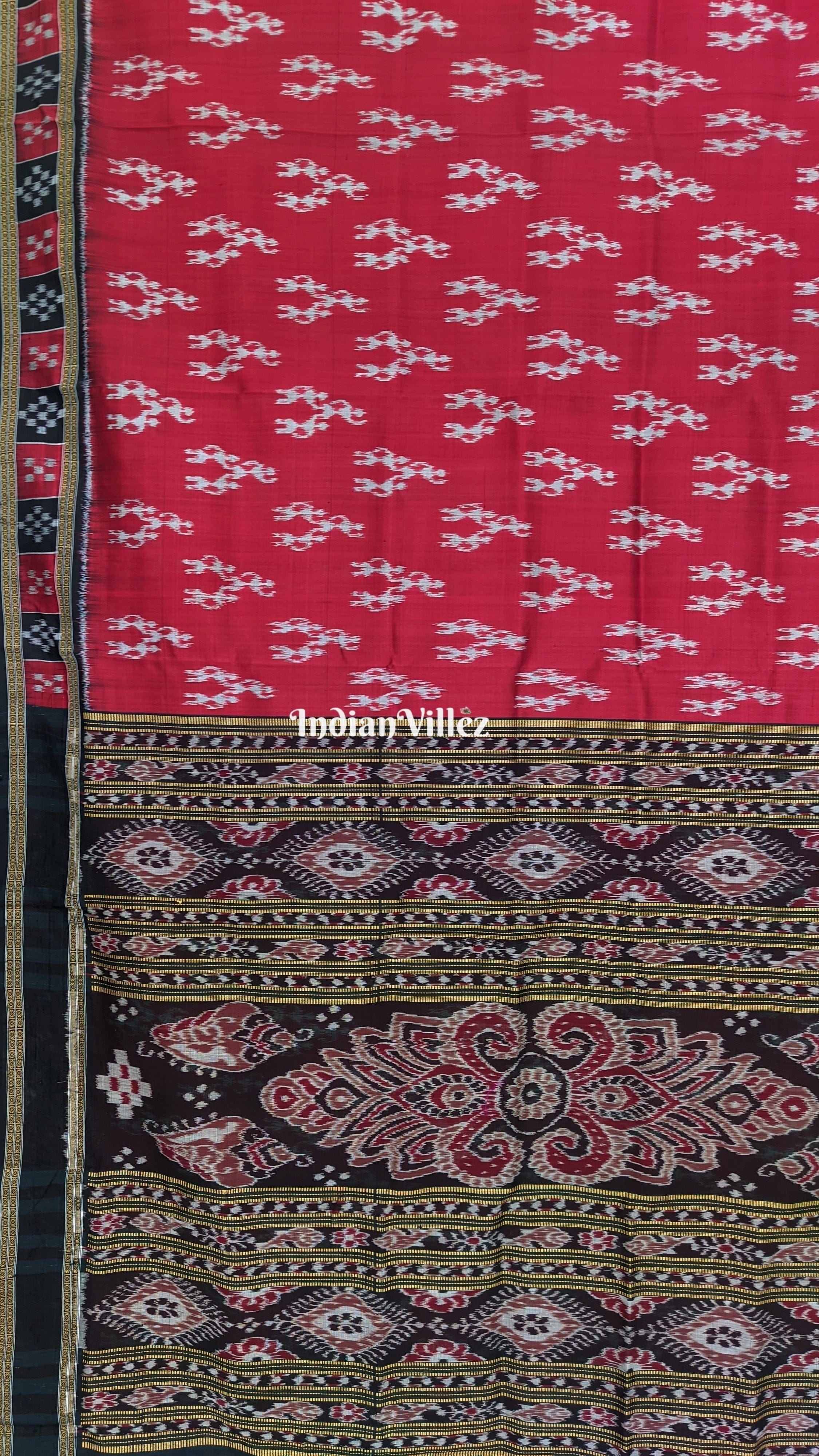 Maroon Tribal Theme with Single Pasapalli Border Khandua Silk Saree