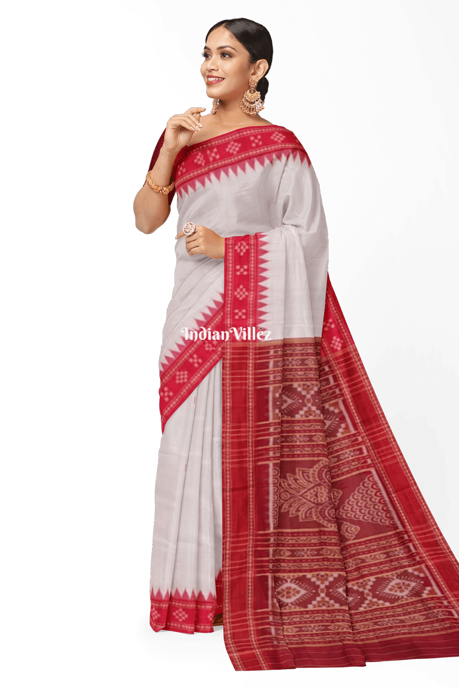 Milk White Singe Border Pasapali Khandua Silk Saree