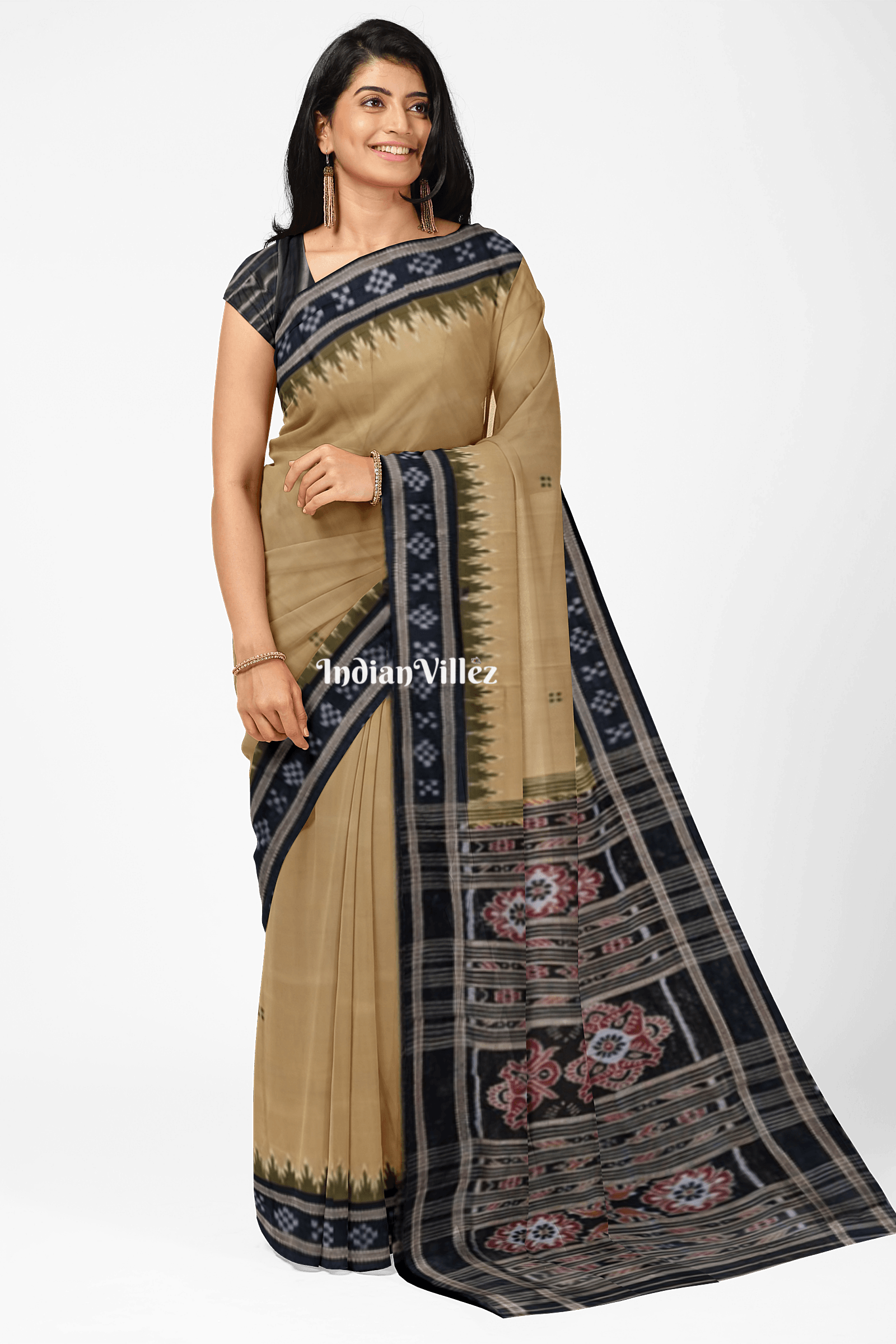 Mehndi Single Pasapali Border Khandua Silk Saree