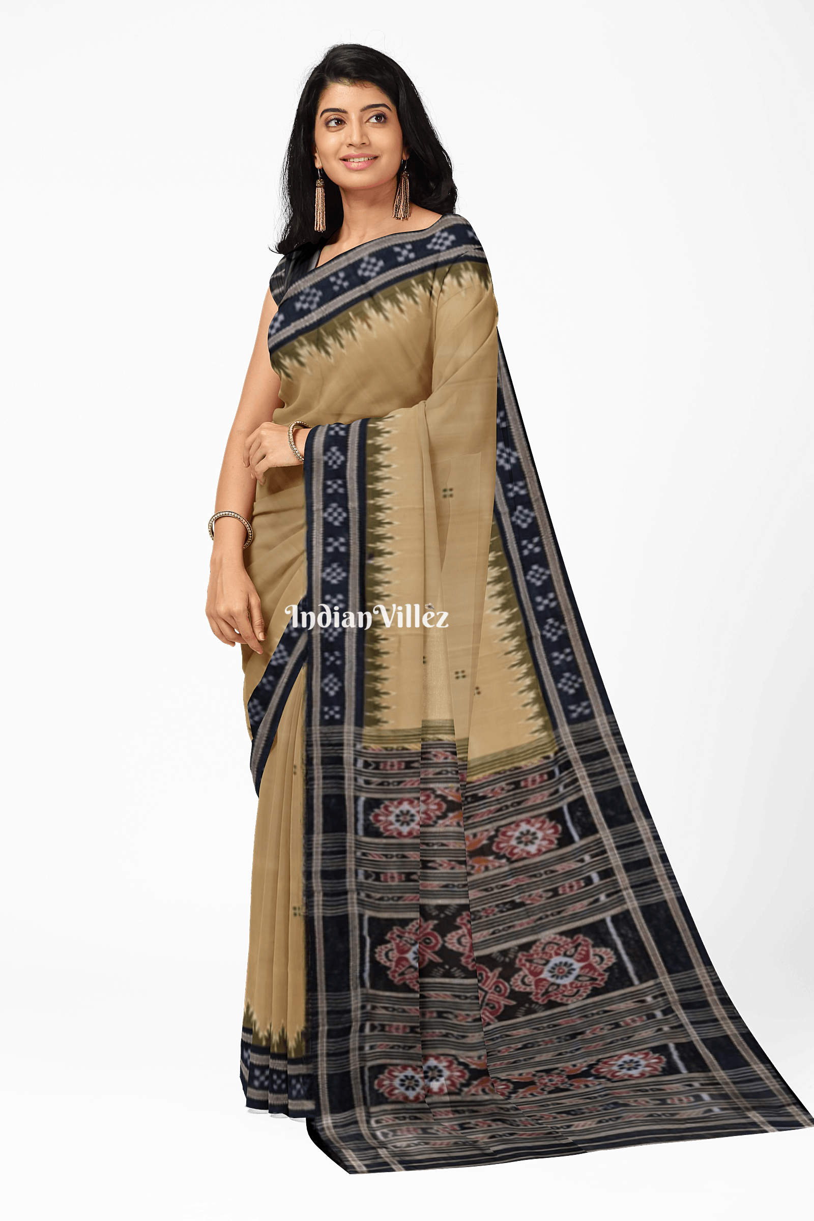 Mehndi Single Pasapali Border Khandua Silk Saree