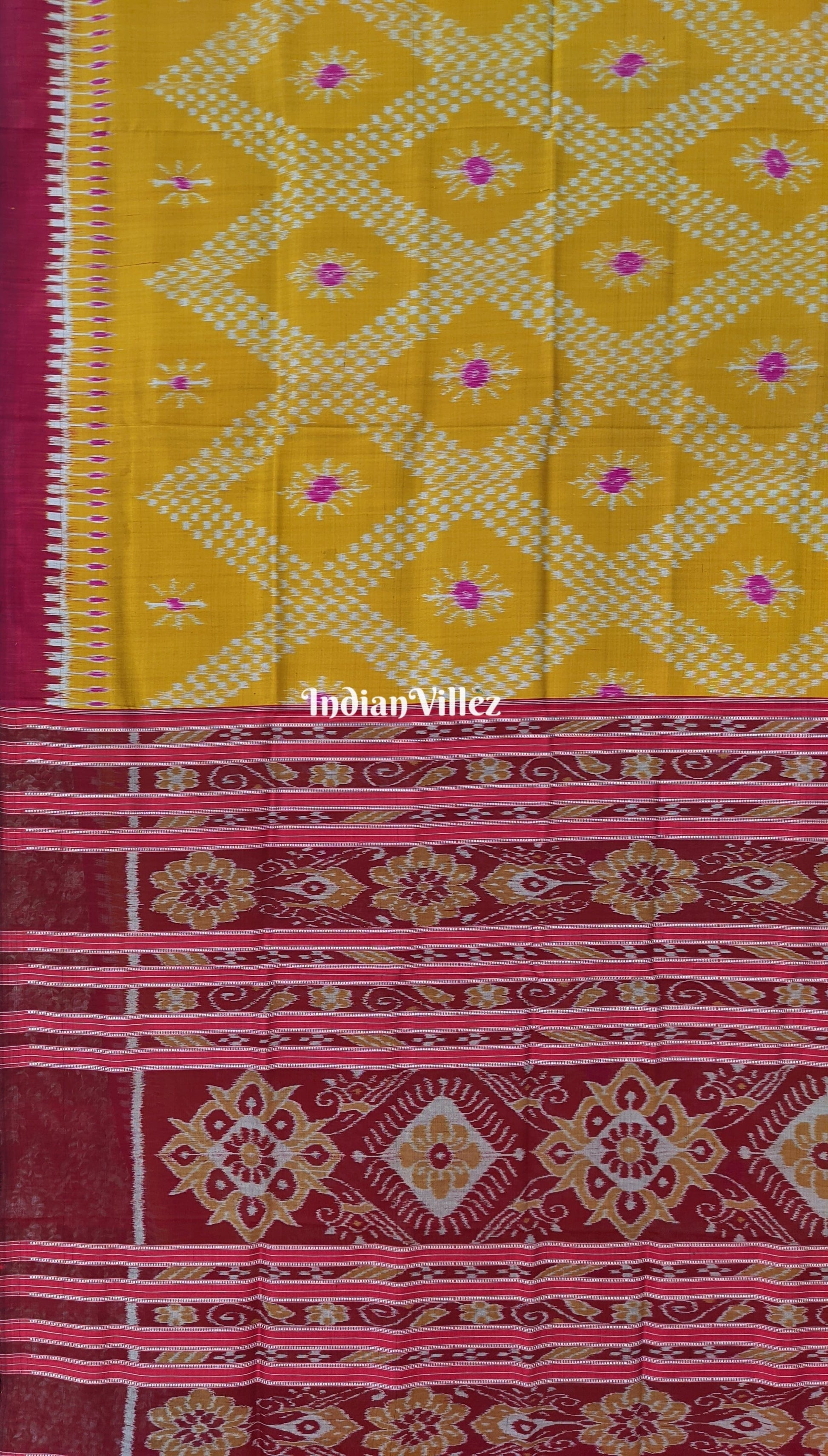 Mustord Yellow Tarabali Odisha Handloom Silk Saree
