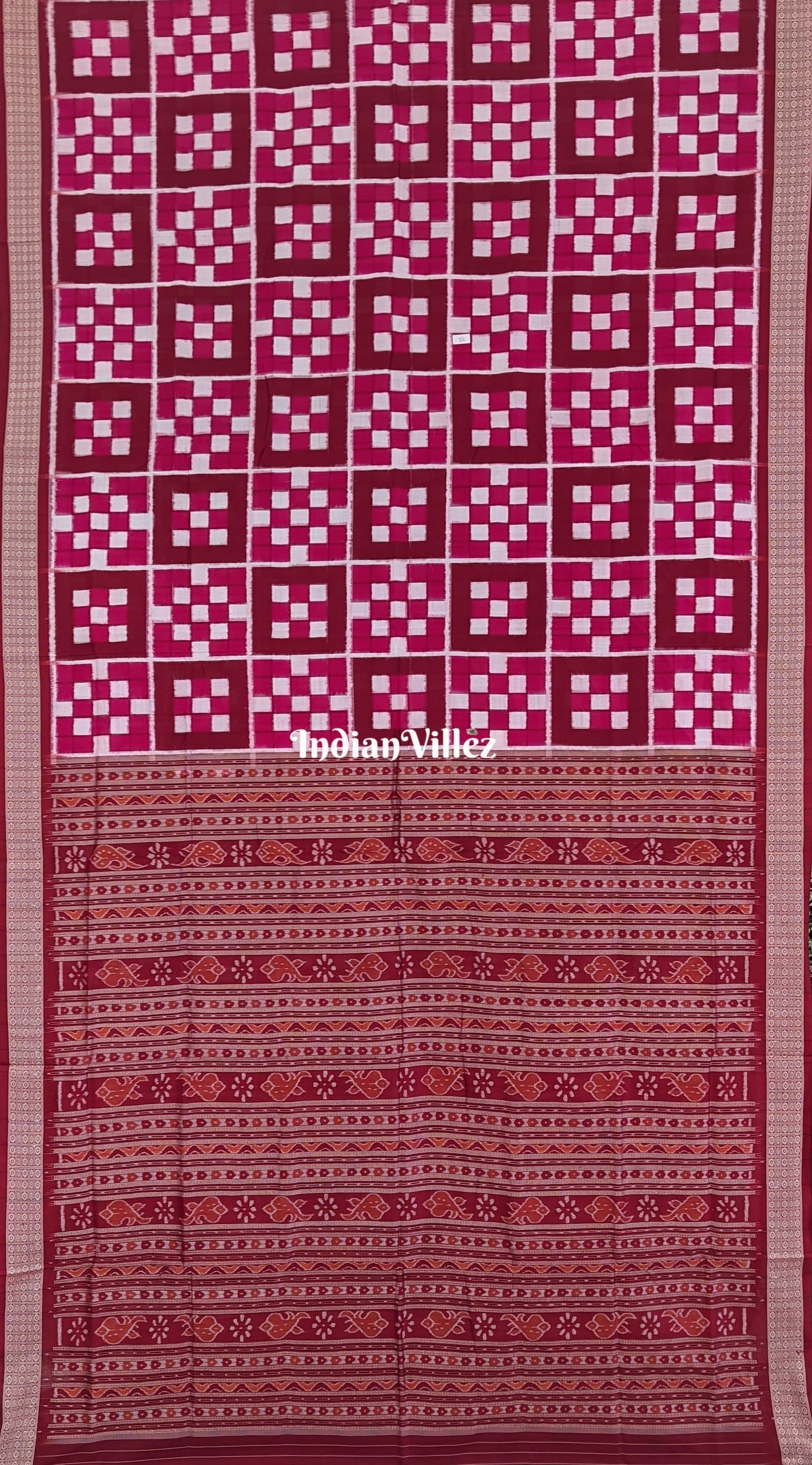 Maroon Pink Body Pasapali Sambalpuri Ikat Silk Saree