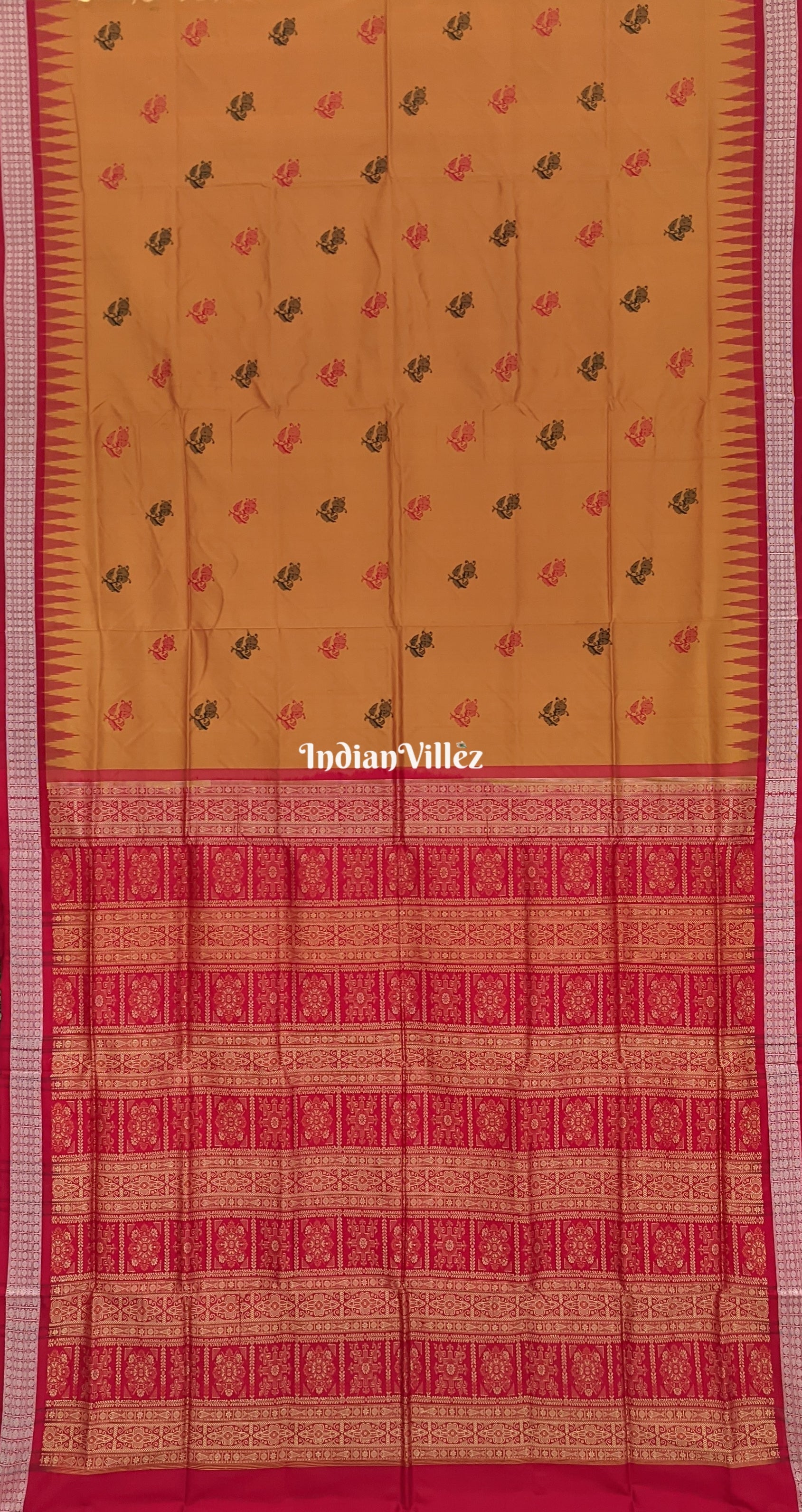 Yellow Flower Bomkai Odisha Handloom Silk Saree