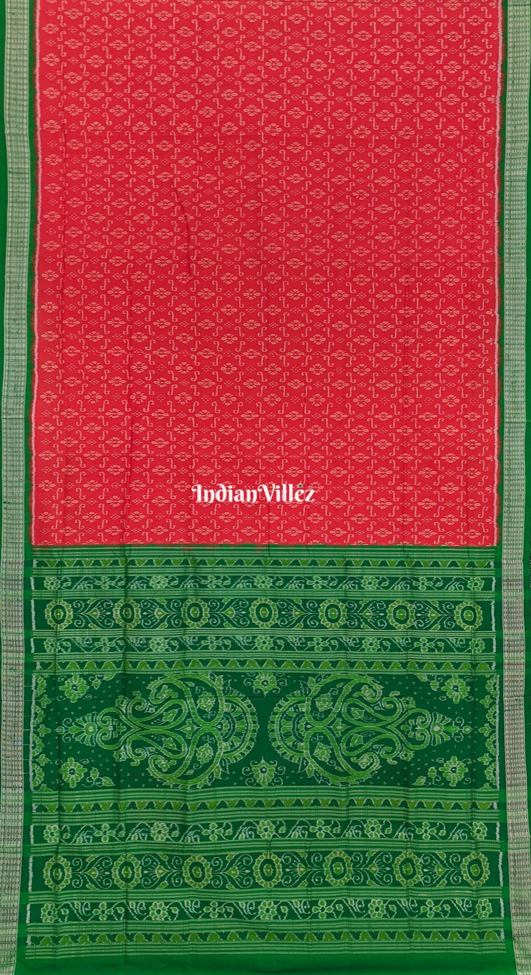 Orange Green Floral Design Sambalpuri Silk Saree