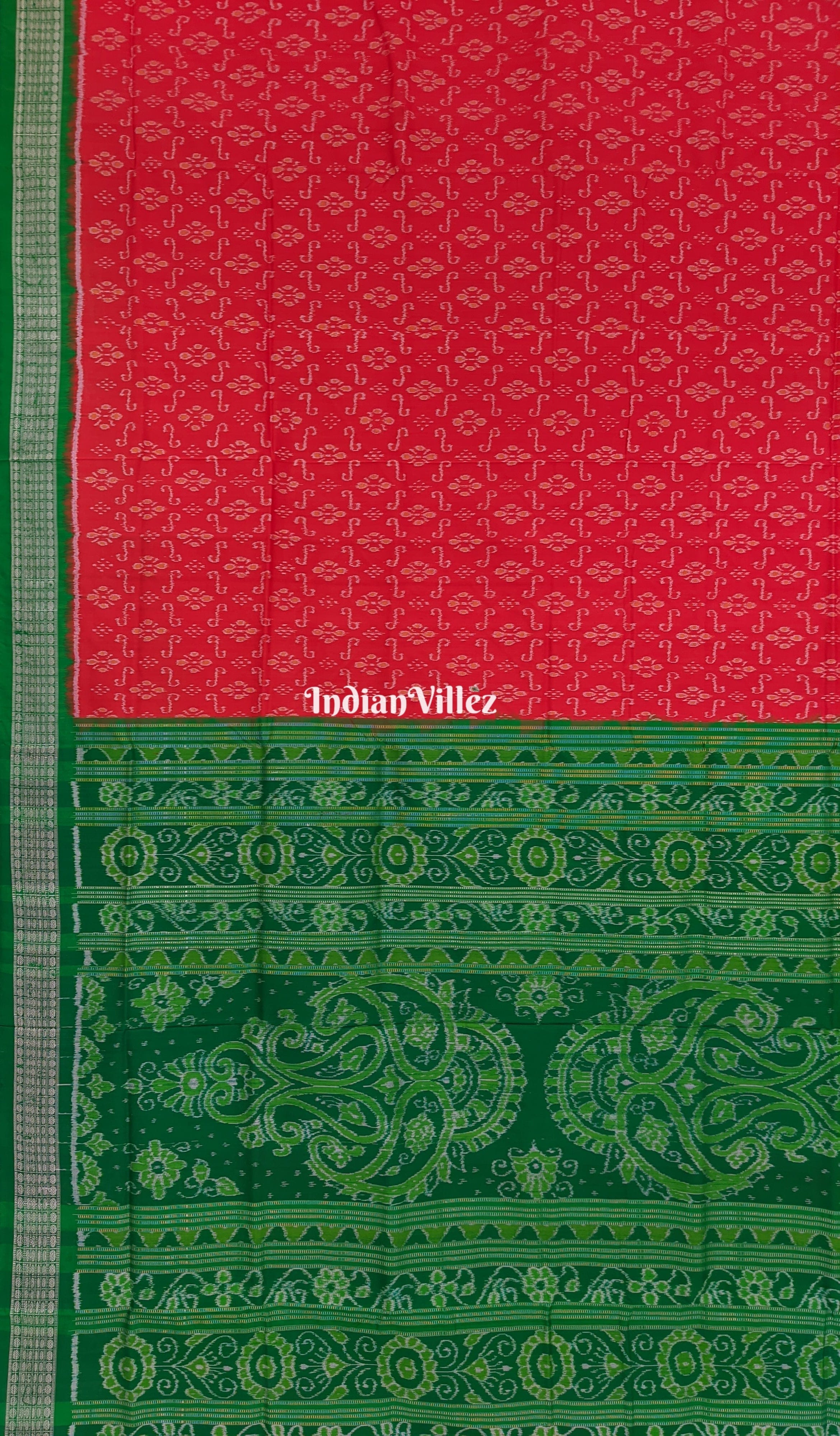 Orange Green Floral Design Sambalpuri Silk Saree