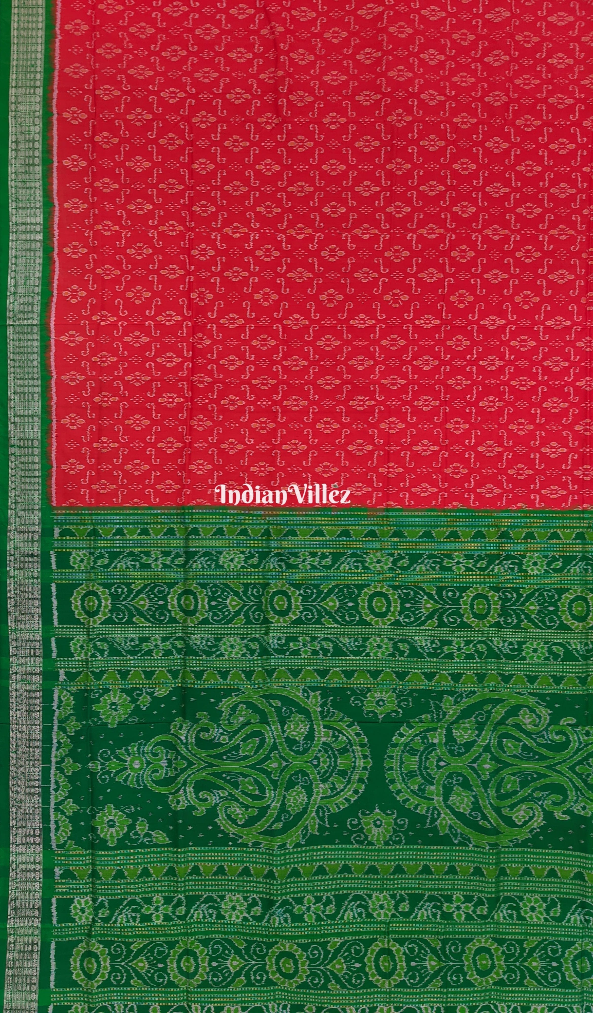 Orange Green Floral Design Sambalpuri Silk Saree