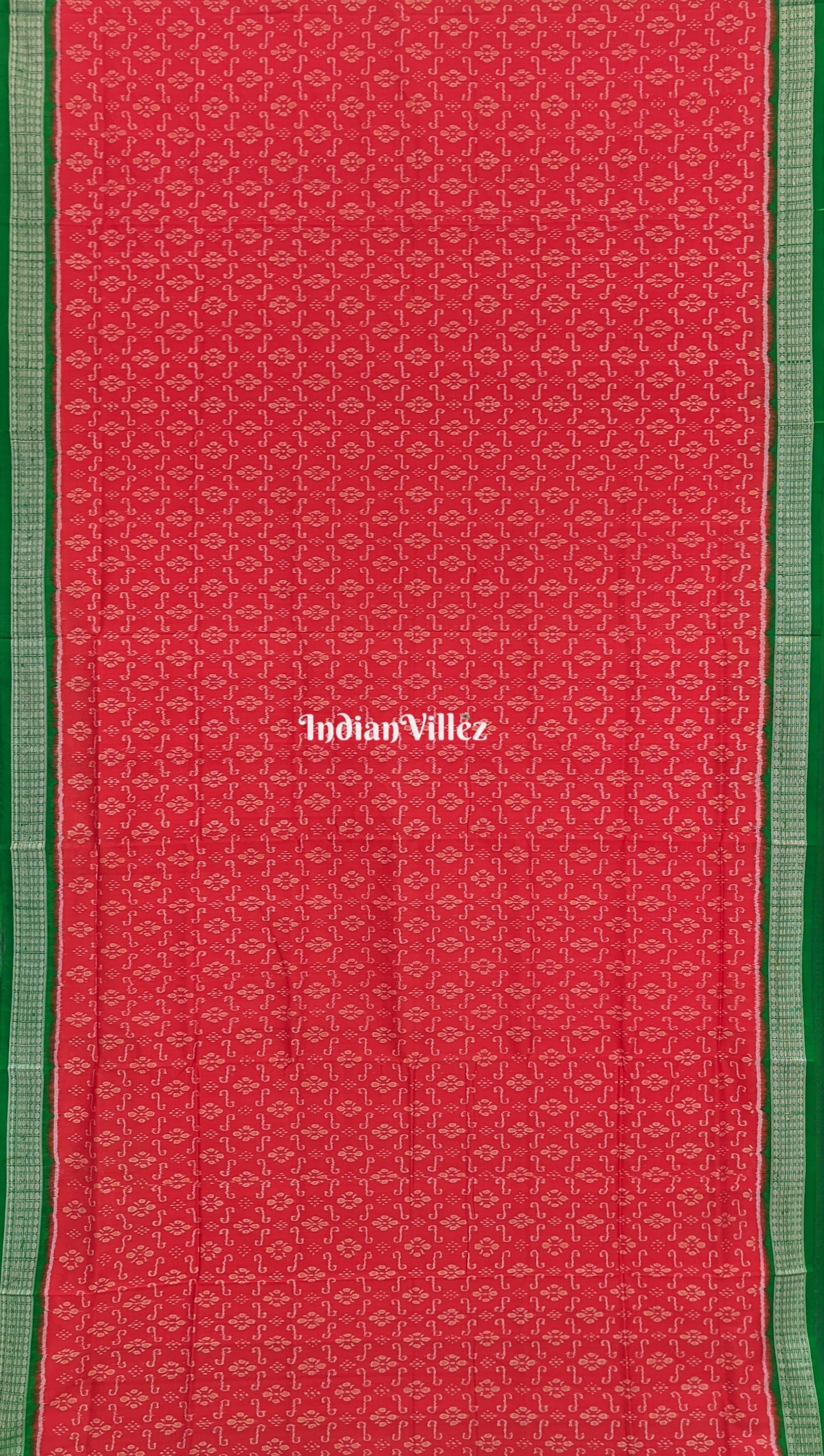 Orange Green Floral Design Sambalpuri Silk Saree