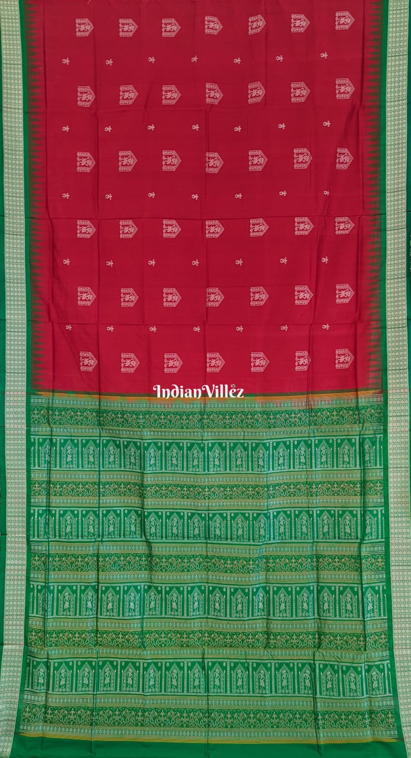 Maroon Green Tribal House Theme Bomkai Silk Saree