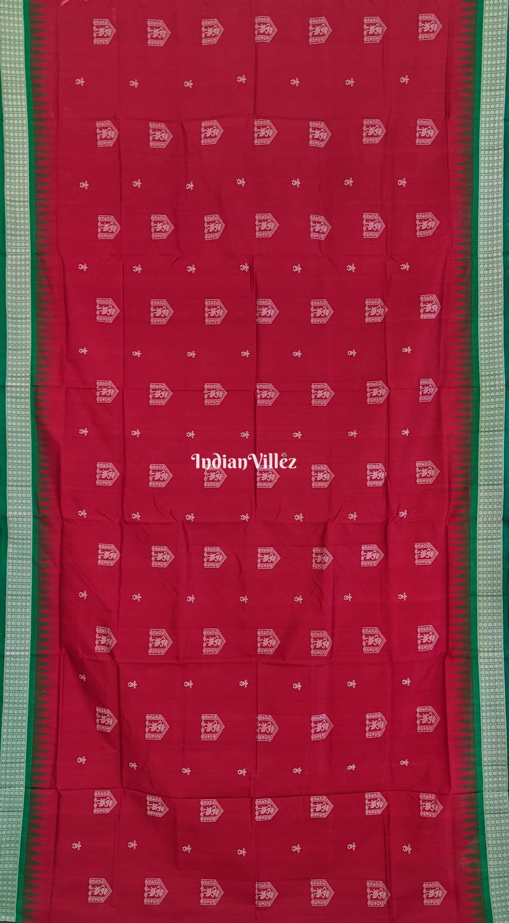 Maroon Green Tribal House Theme Bomkai Silk Saree