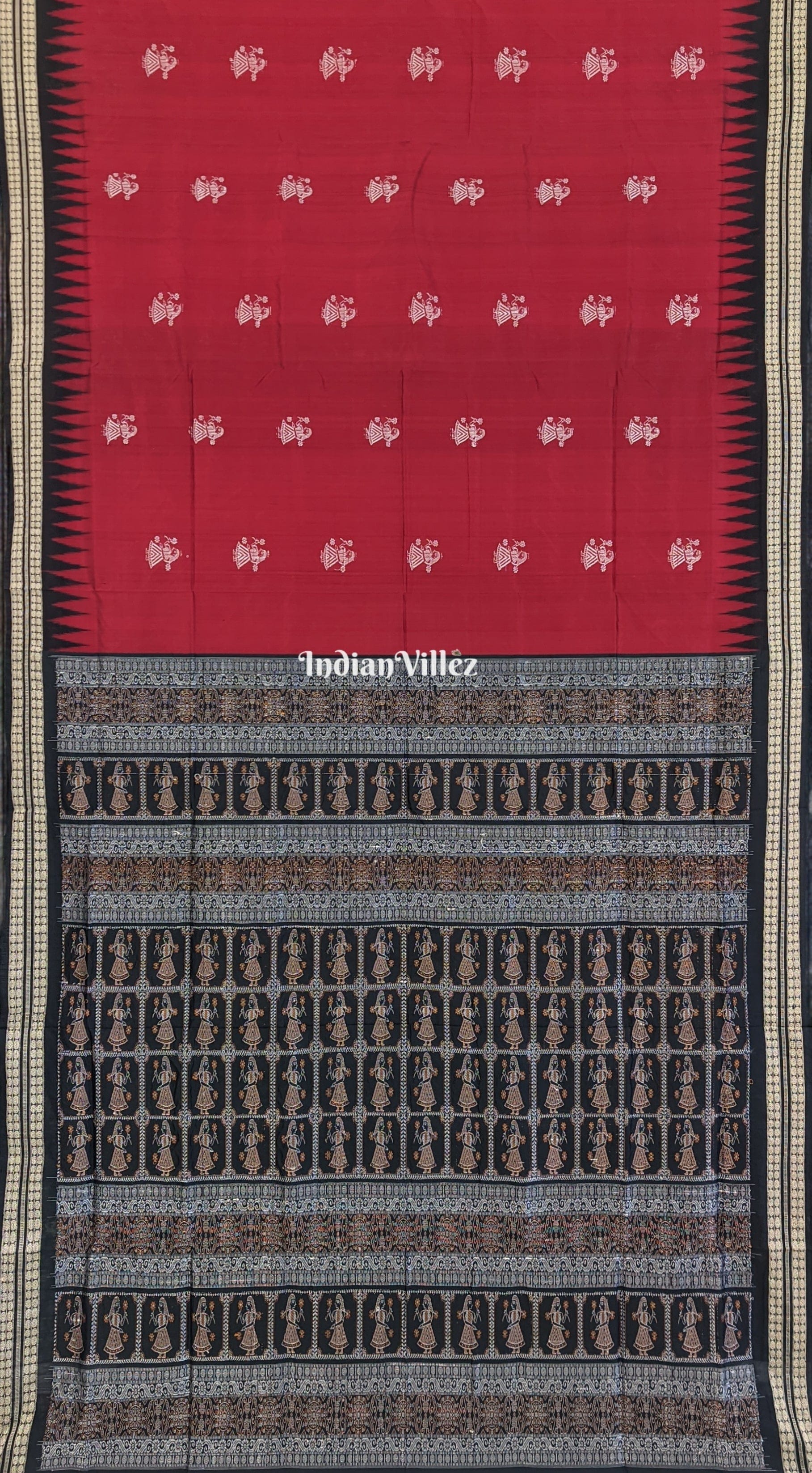 Maroon Putli Theme Odisha Handloom Bomkai Silk Saree