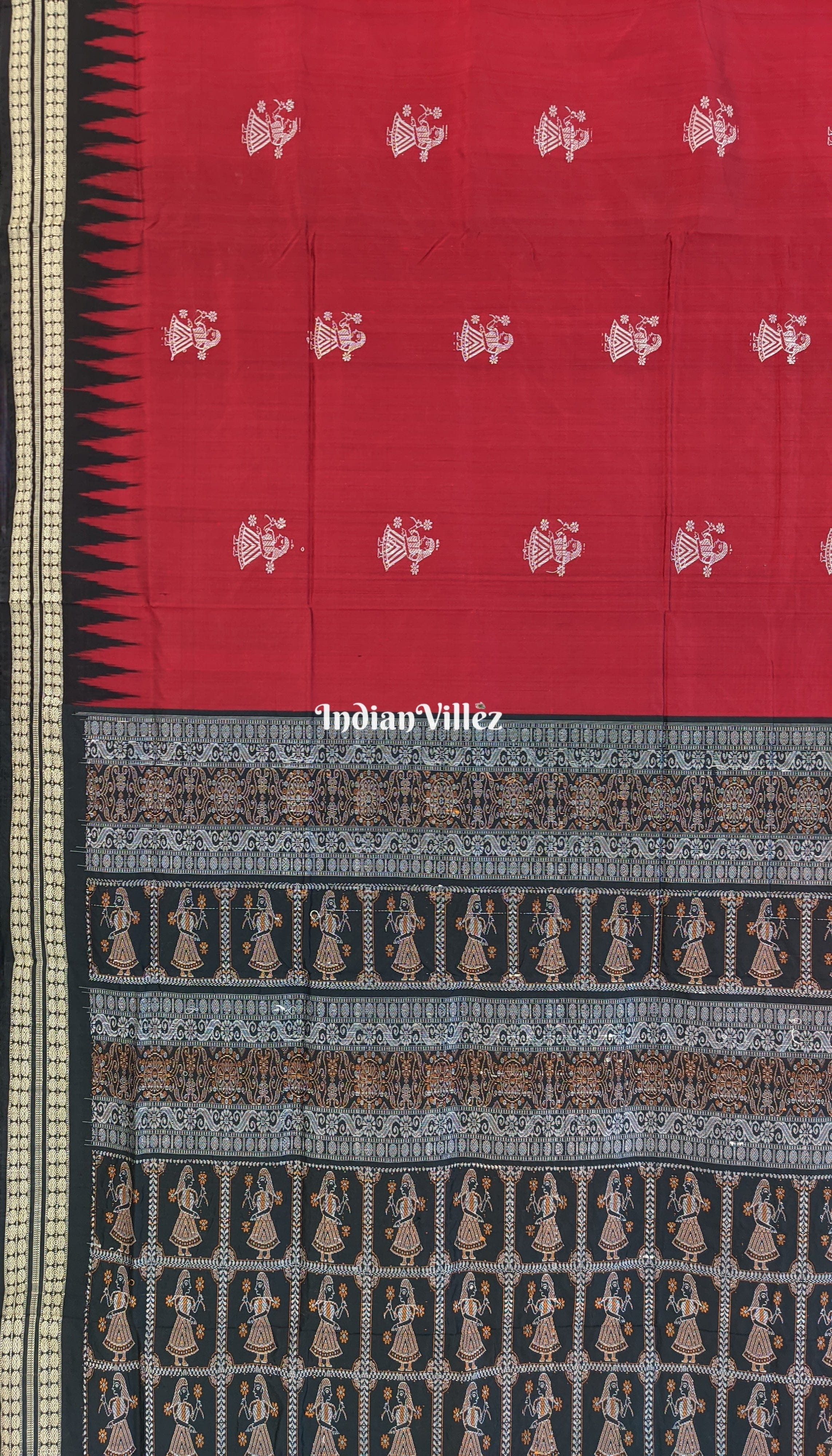 Maroon Putli Theme Odisha Handloom Bomkai Silk Saree