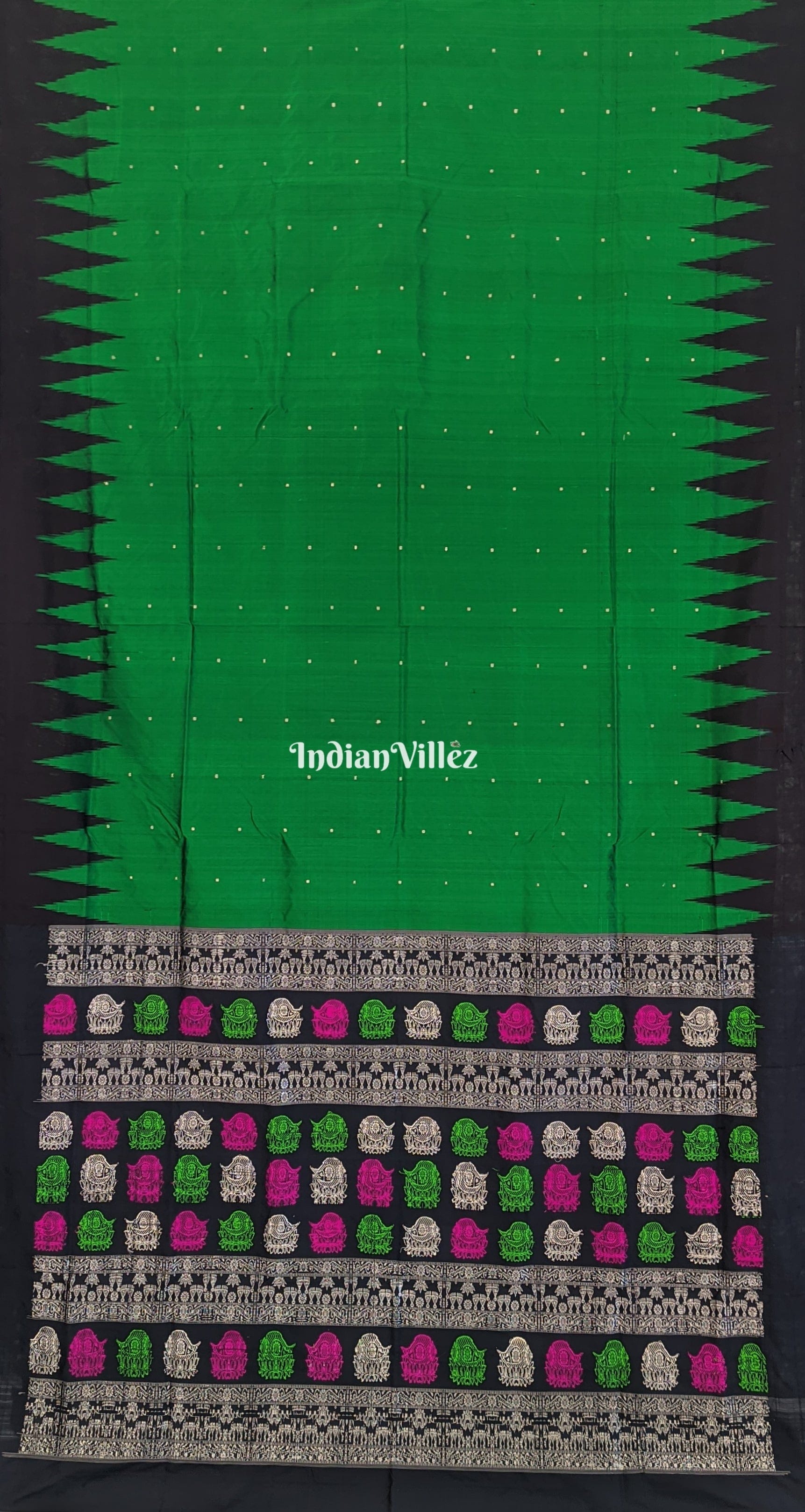 Green Multicolor Shankha Anchal Bomkai Silk Saree