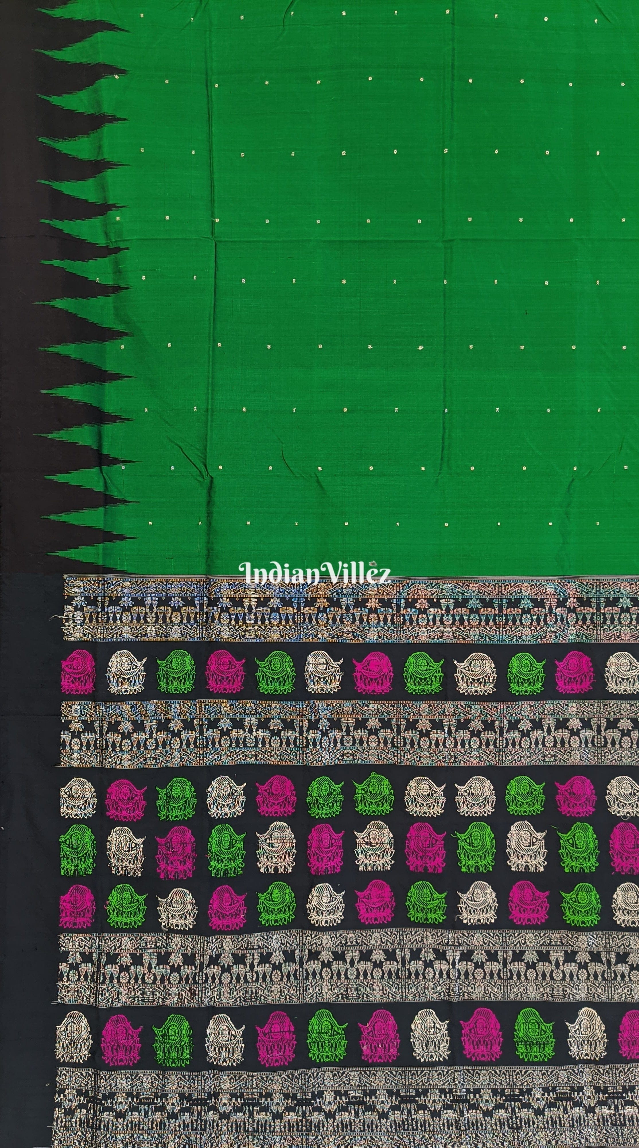Green Multicolor Shankha Anchal Bomkai Silk Saree