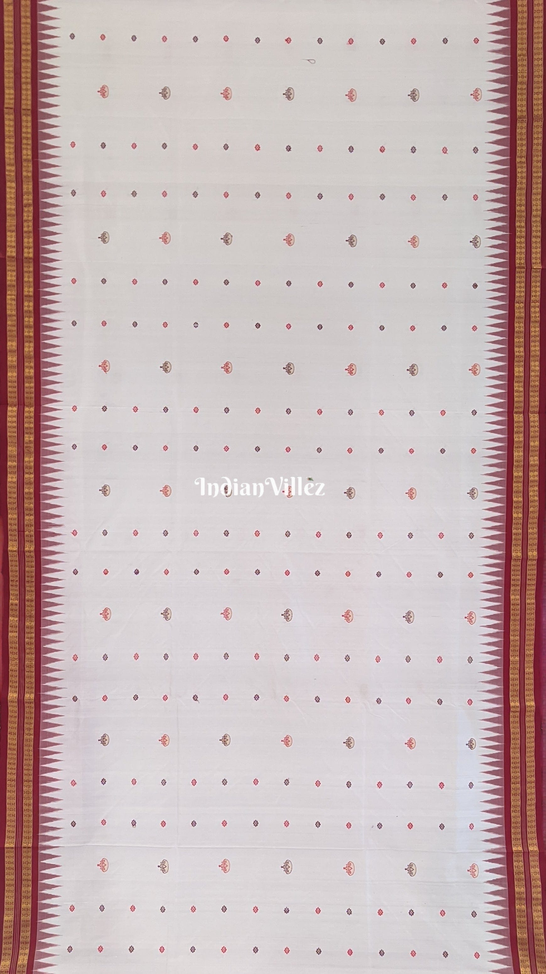 White Swastik Yantra Sambalpuri Tissue Silk Saree
