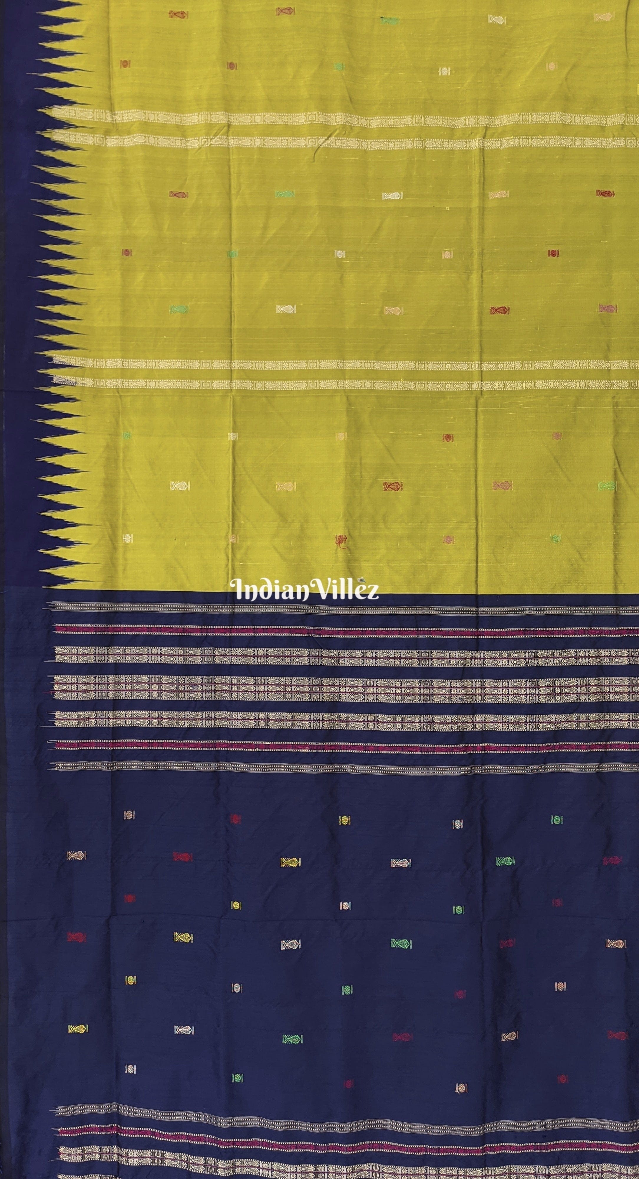 Light Green Habaspuri Inspired Fish Motif Sambalpuri Bomkai Silk Saree